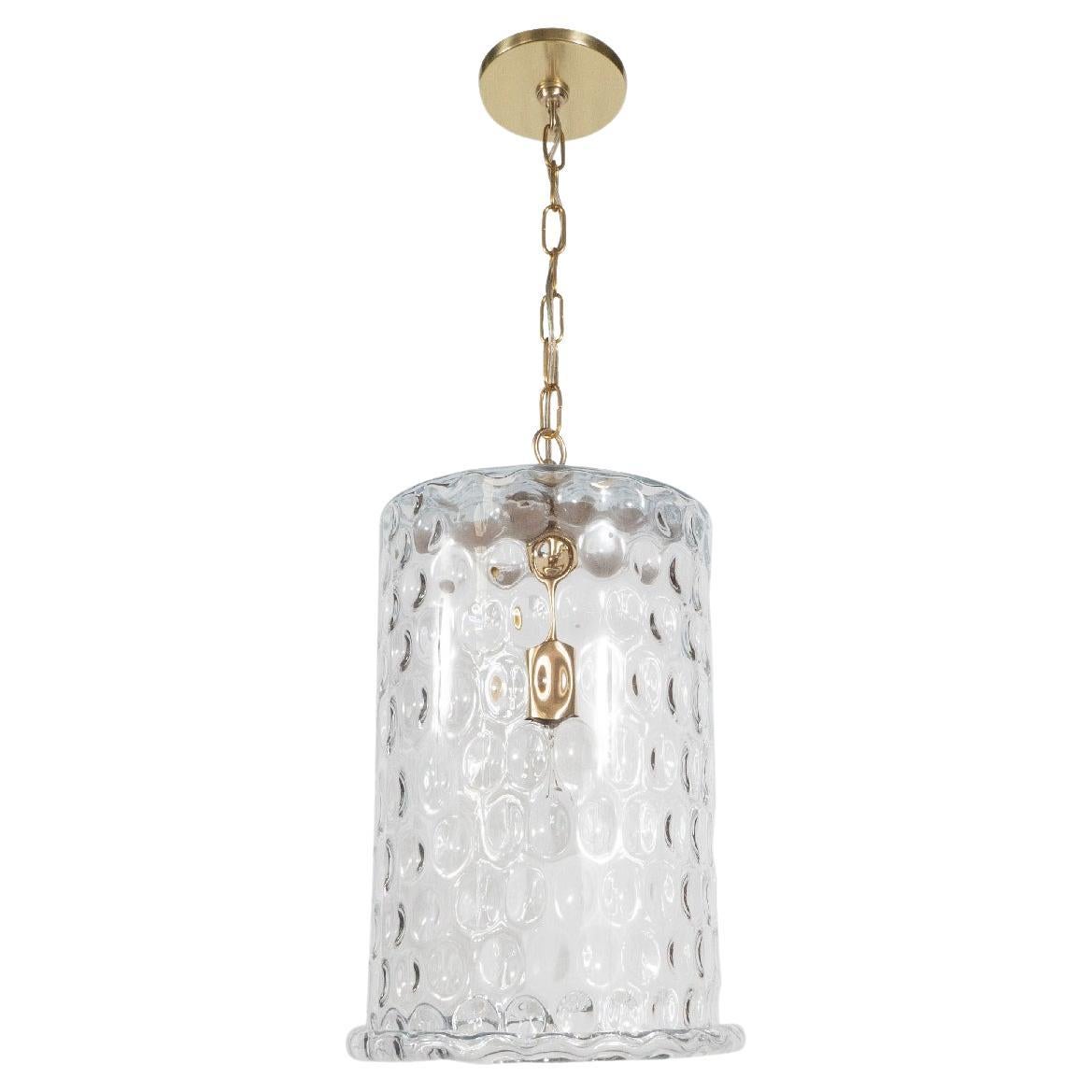 Dimpled Cylindrical Glass Pendant Fixture For Sale