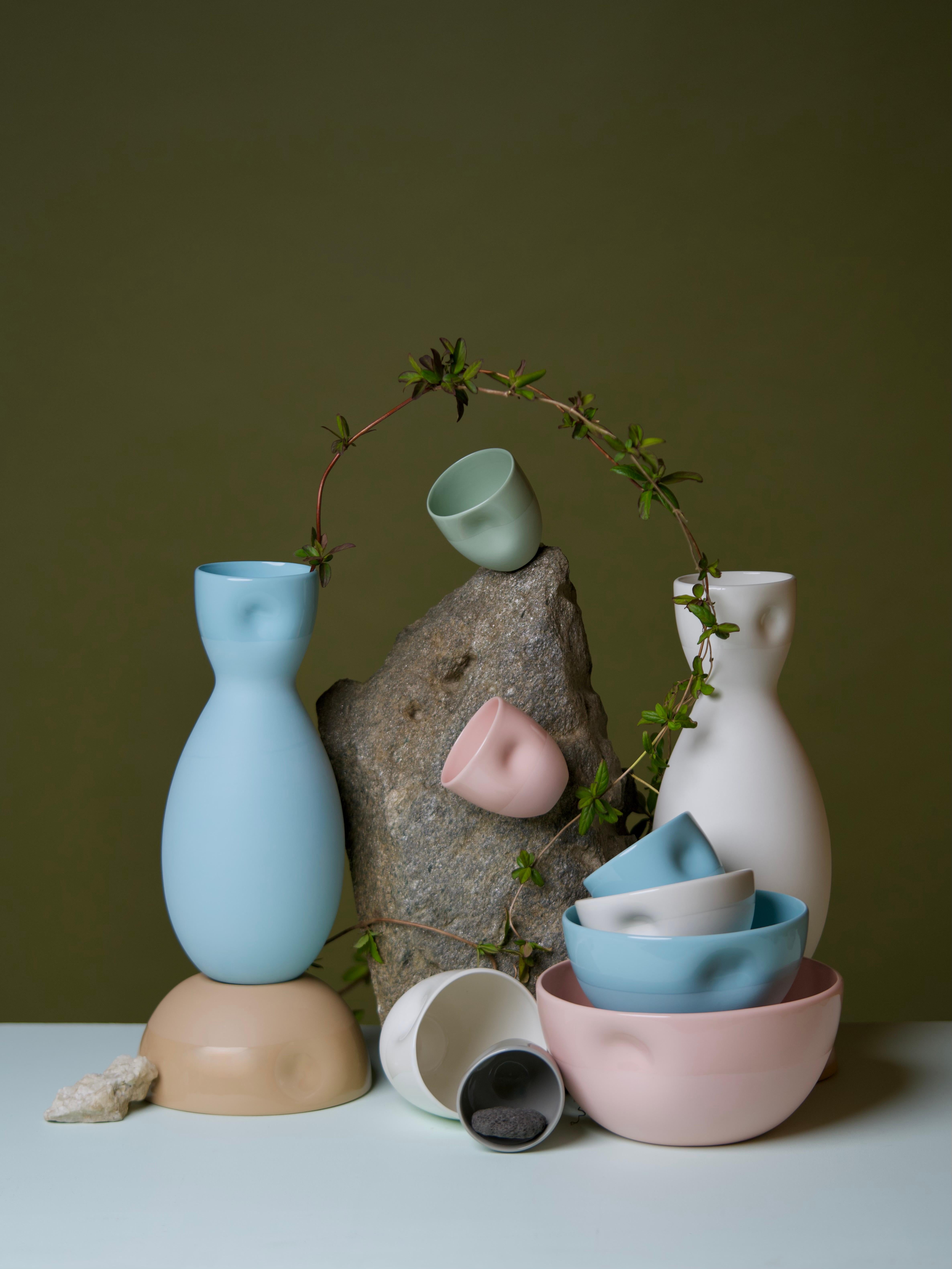 Modern Dimpled Porcelain Carafe in Matte Denim Blue