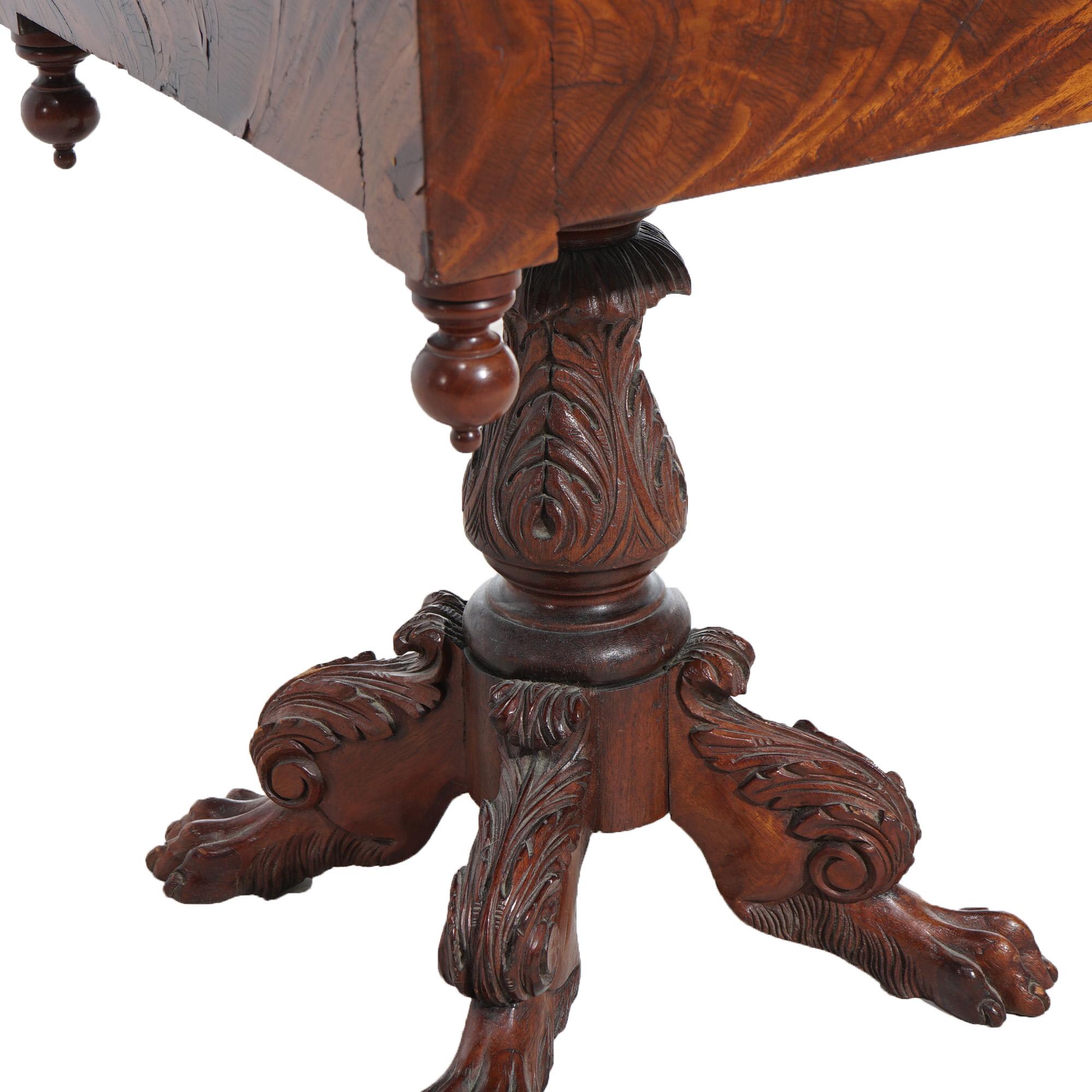 DIMS Antigua mesa de coser de caoba tallada en llama del Imperio Americano c1840 en venta 5