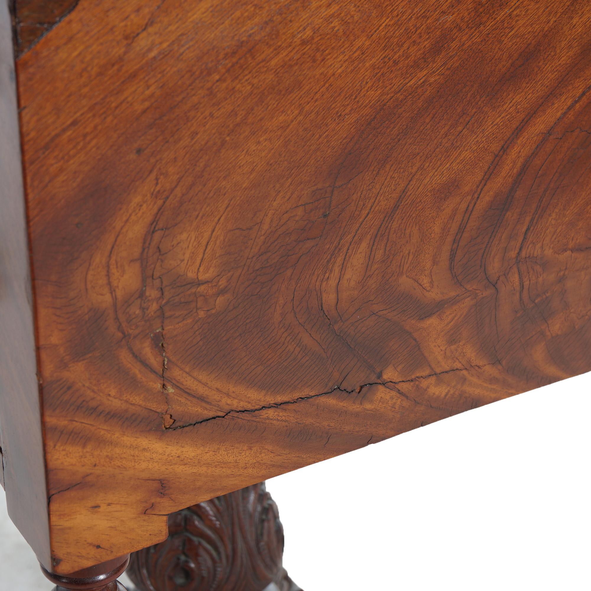 DIMS Antigua mesa de coser de caoba tallada en llama del Imperio Americano c1840 en venta 1
