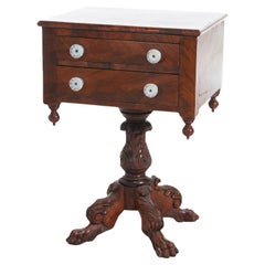 DIMS Antigua mesa de coser de caoba tallada en llama del Imperio Americano c1840