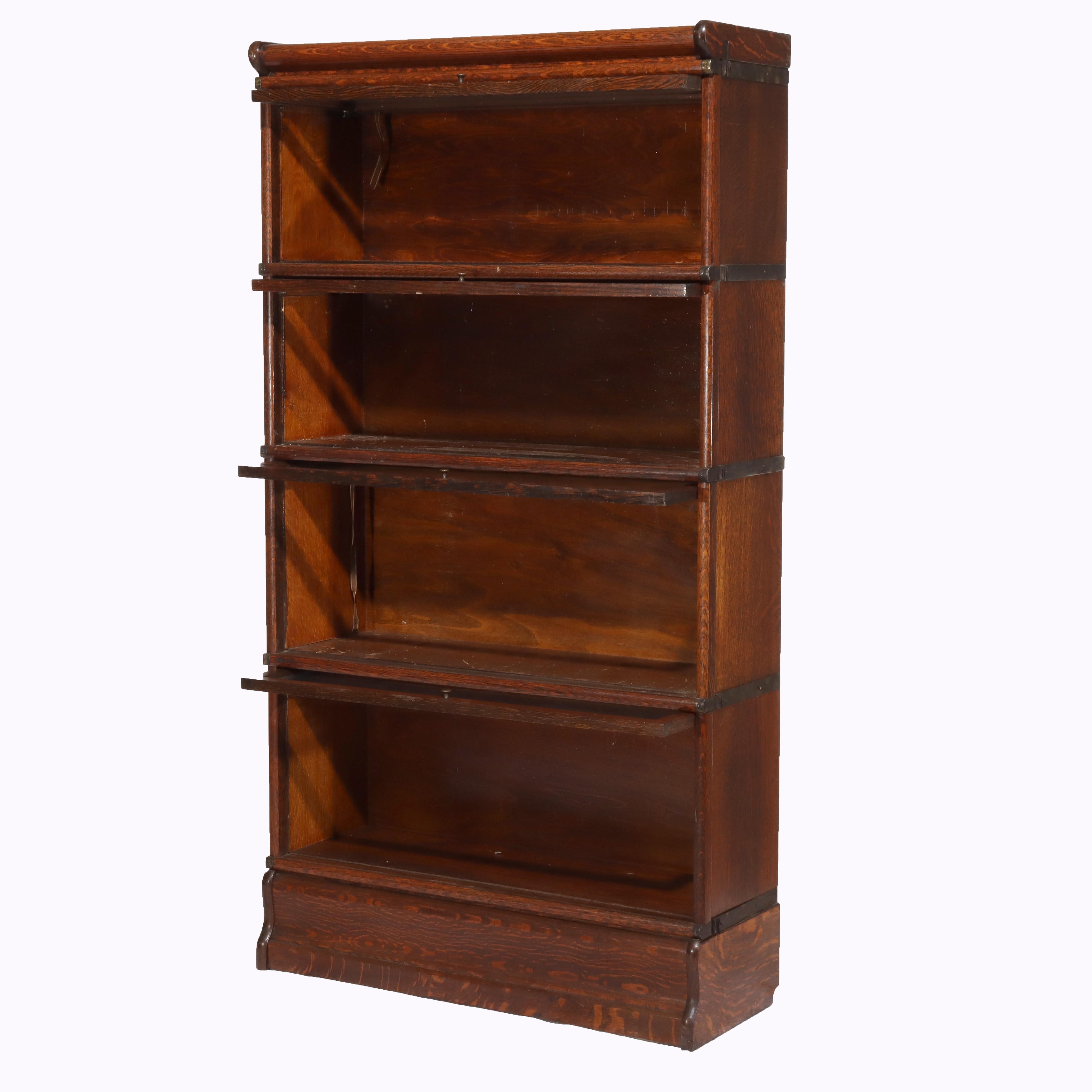 ***Reduced In-House Delivery Rates - Click on “Ask Seller” to Request a Quote***
Antique Globe Wernicke Oak Four-Stack Barrister Bookcase  C1910.   
Measures - 63 1/4 h x 34 w x 12 d (1 - 10
