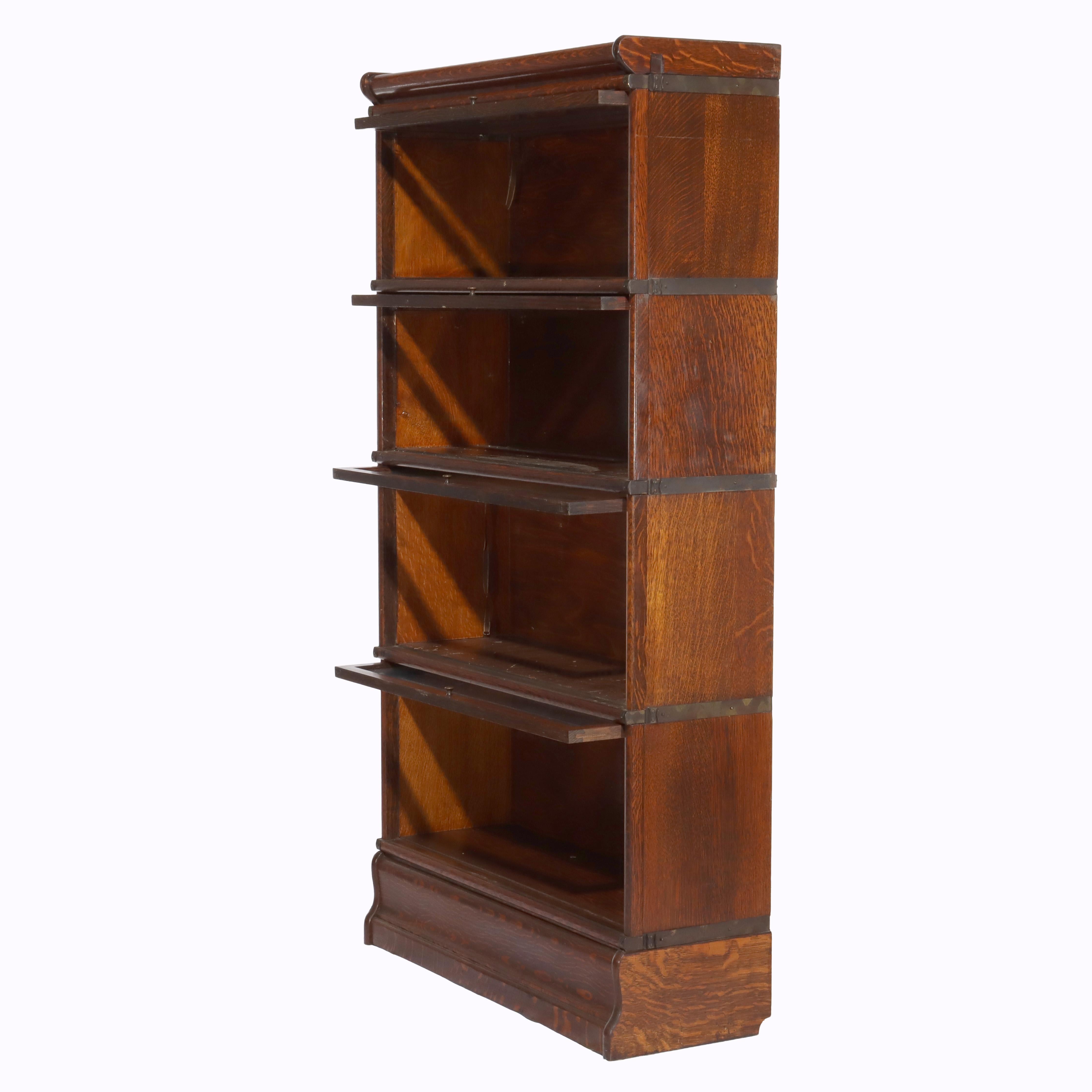 DIMS Antique Globe Wernicke Oak Four-Stack Barrister Bookcase Signed C1910 In Good Condition For Sale In Big Flats, NY