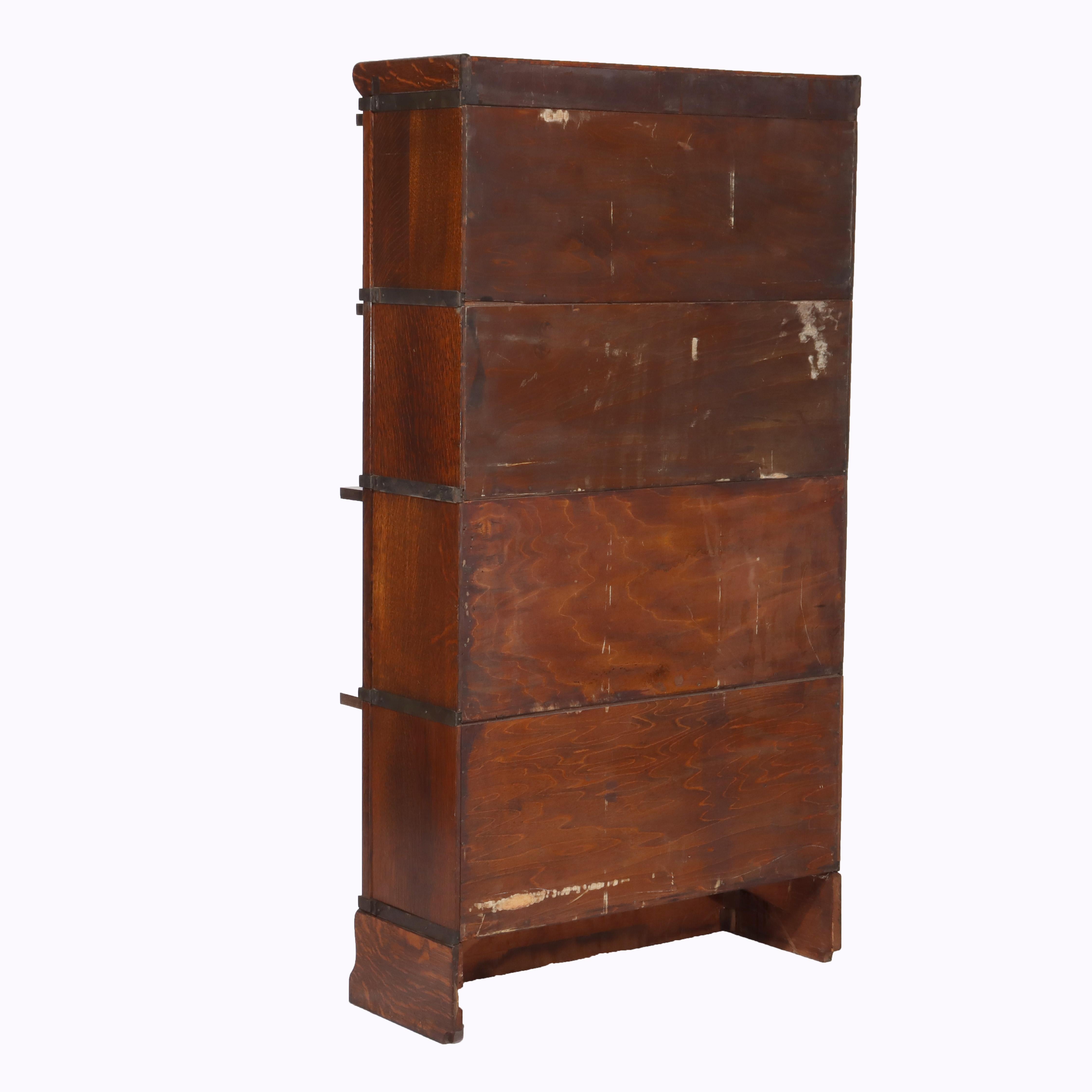 20th Century DIMS Antique Globe Wernicke Oak Four-Stack Barrister Bookcase Signed C1910 For Sale