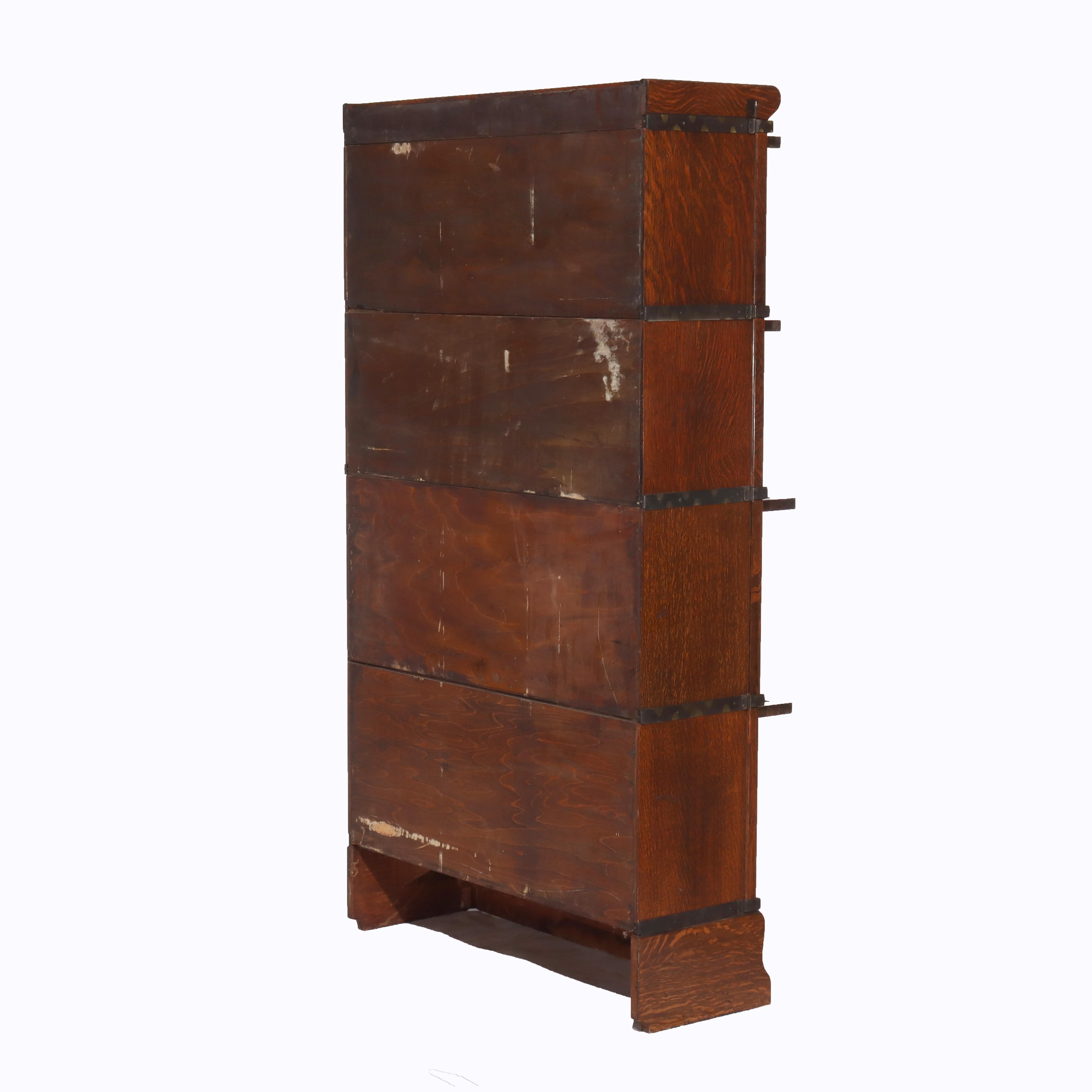 DIMS Antique Globe Wernicke Oak Four-Stack Barrister Bookcase Signed C1910 For Sale 1