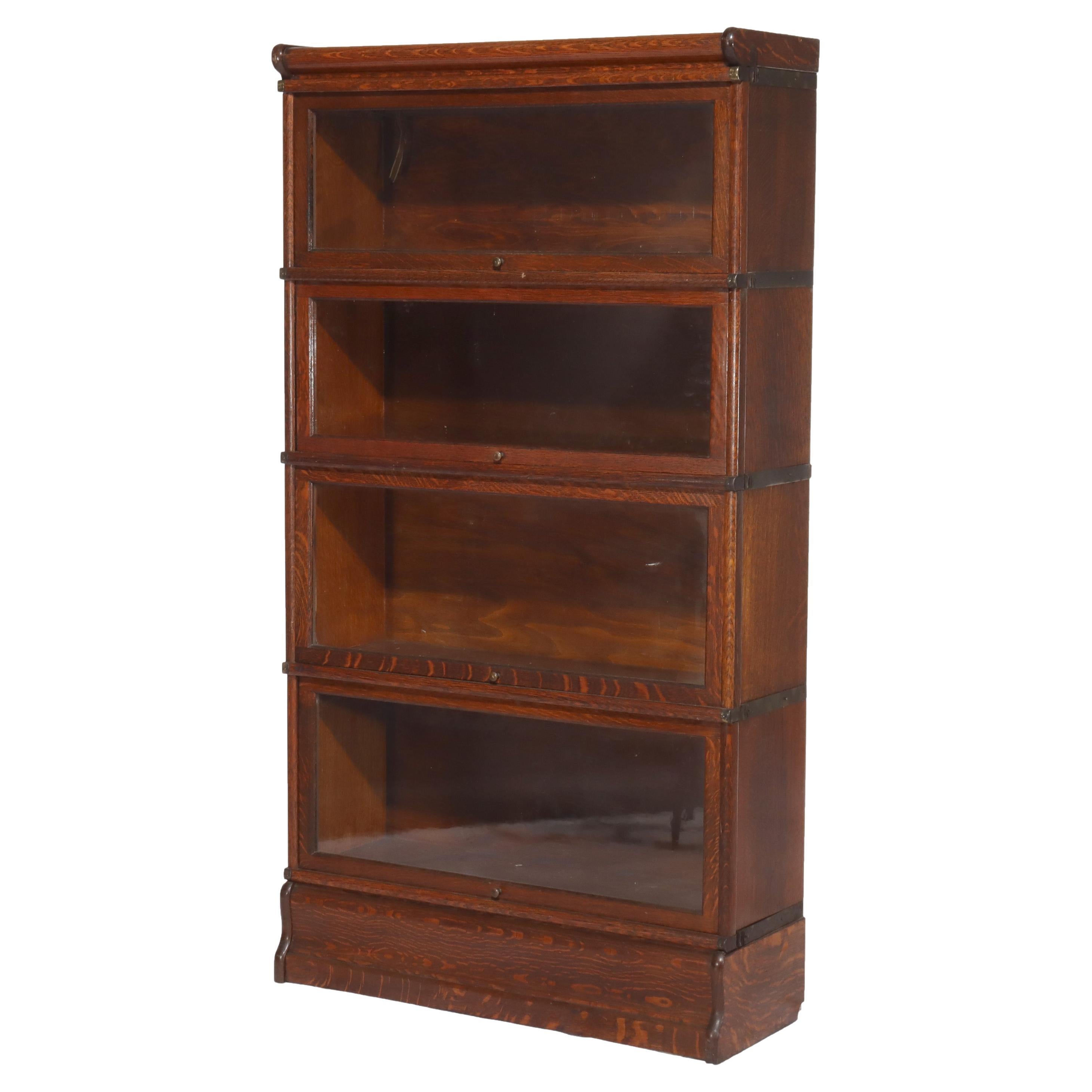 DIMS Antique Globe Wernicke Oak Four-Stack Barrister Bookcase Signed C1910 For Sale