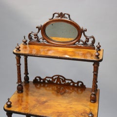 Dims-Antique Victorian Burled Walnut Mirrored What-Not Shelf, circa 1880