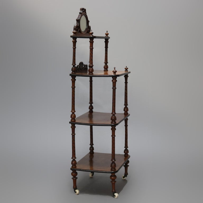 DimsAntique Victorian Burled Walnut Mirrored WhatNot Shelf, circa