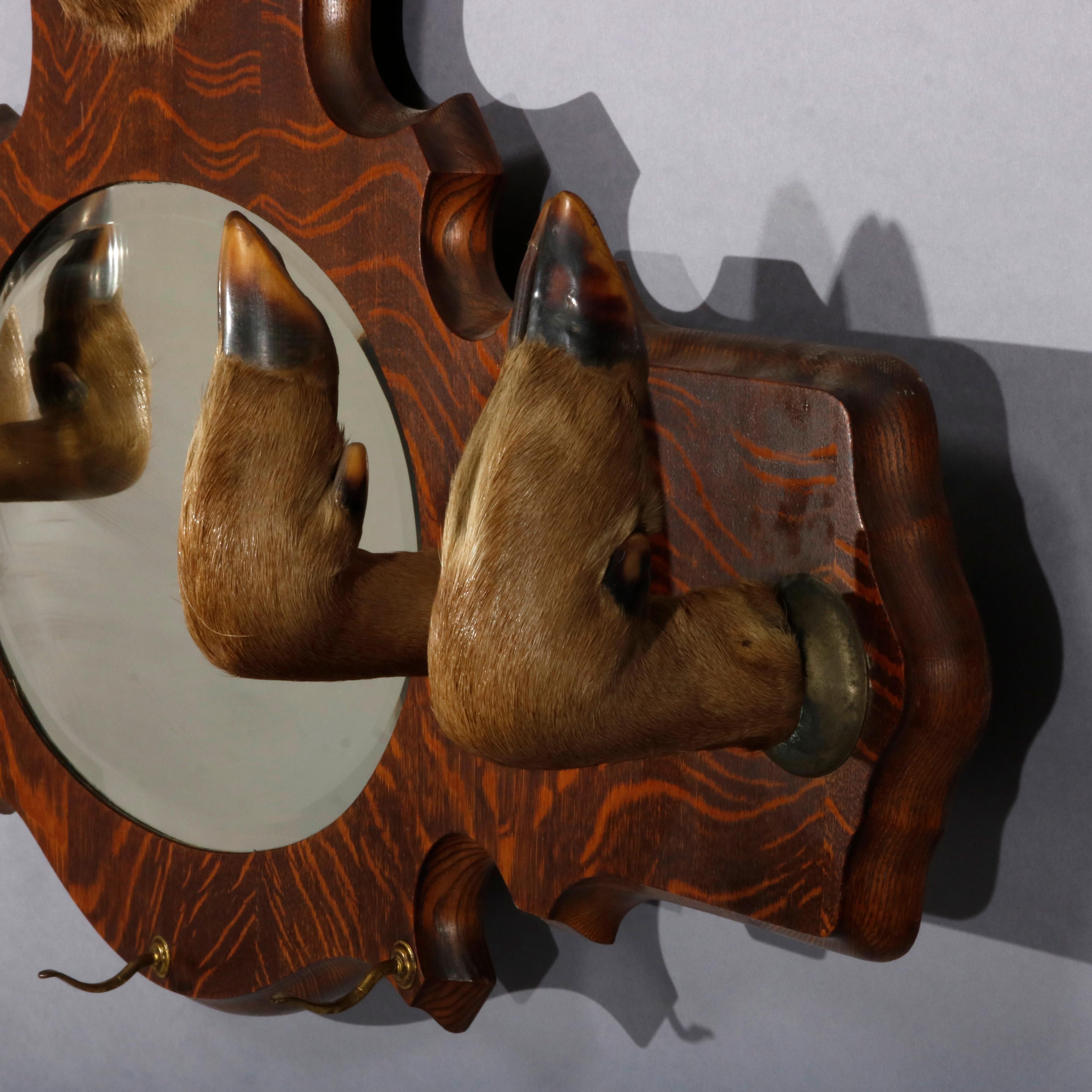 American DIMS Vintage Taxidermy Deer Wall Mount Hat Rack with Mirror, circa 1940