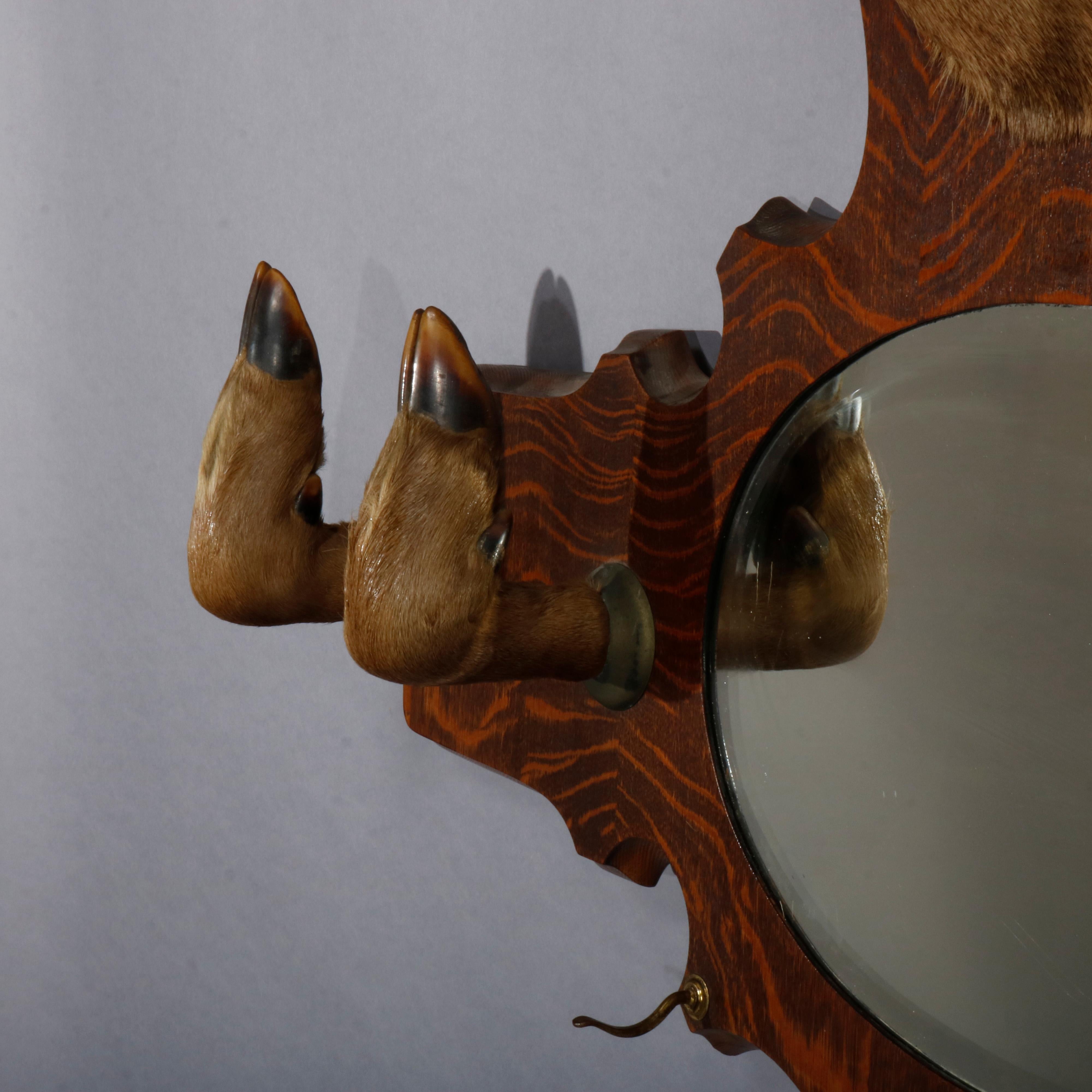 DIMS Vintage Taxidermy Deer Wall Mount Hat Rack with Mirror, circa 1940 In Good Condition In Big Flats, NY