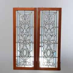 DIMS Antique Set of Arts & Crafts Jeweled & Leaded Glass Windows, Circa 1900