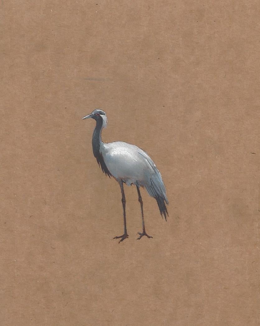Dina Brodsky, Crane, miniature d'animal réaliste à l'huile sur papier ciré, 2018