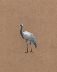 Dina Brodsky, Crane, realist oil on wax paper animal miniature, 2018