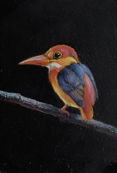 Dina Brodsky, King Fisher, realist oil on mylar miniature, 2018