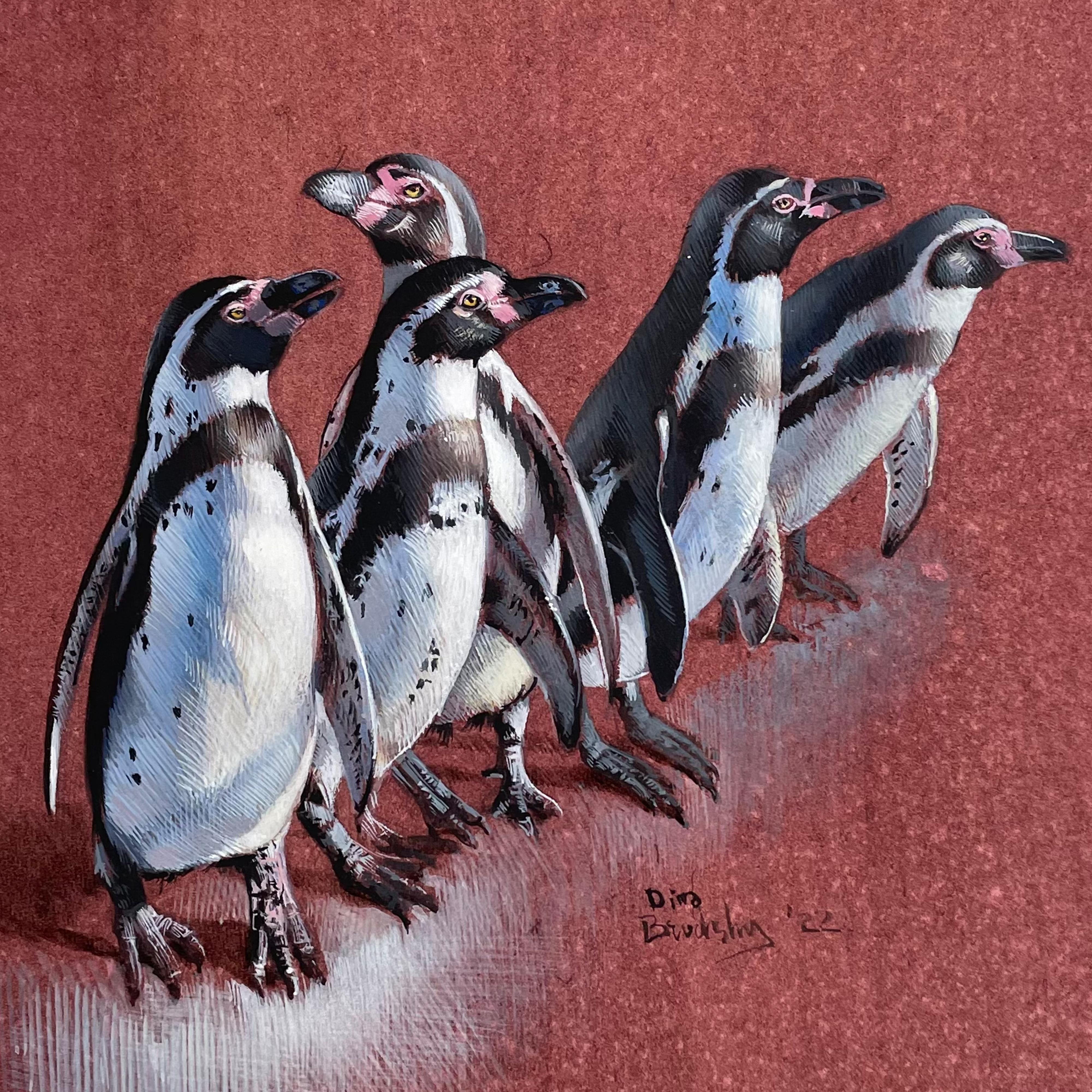 Dina Brodsky, Pingüinos, 2022, aguada sobre papel entonado 1