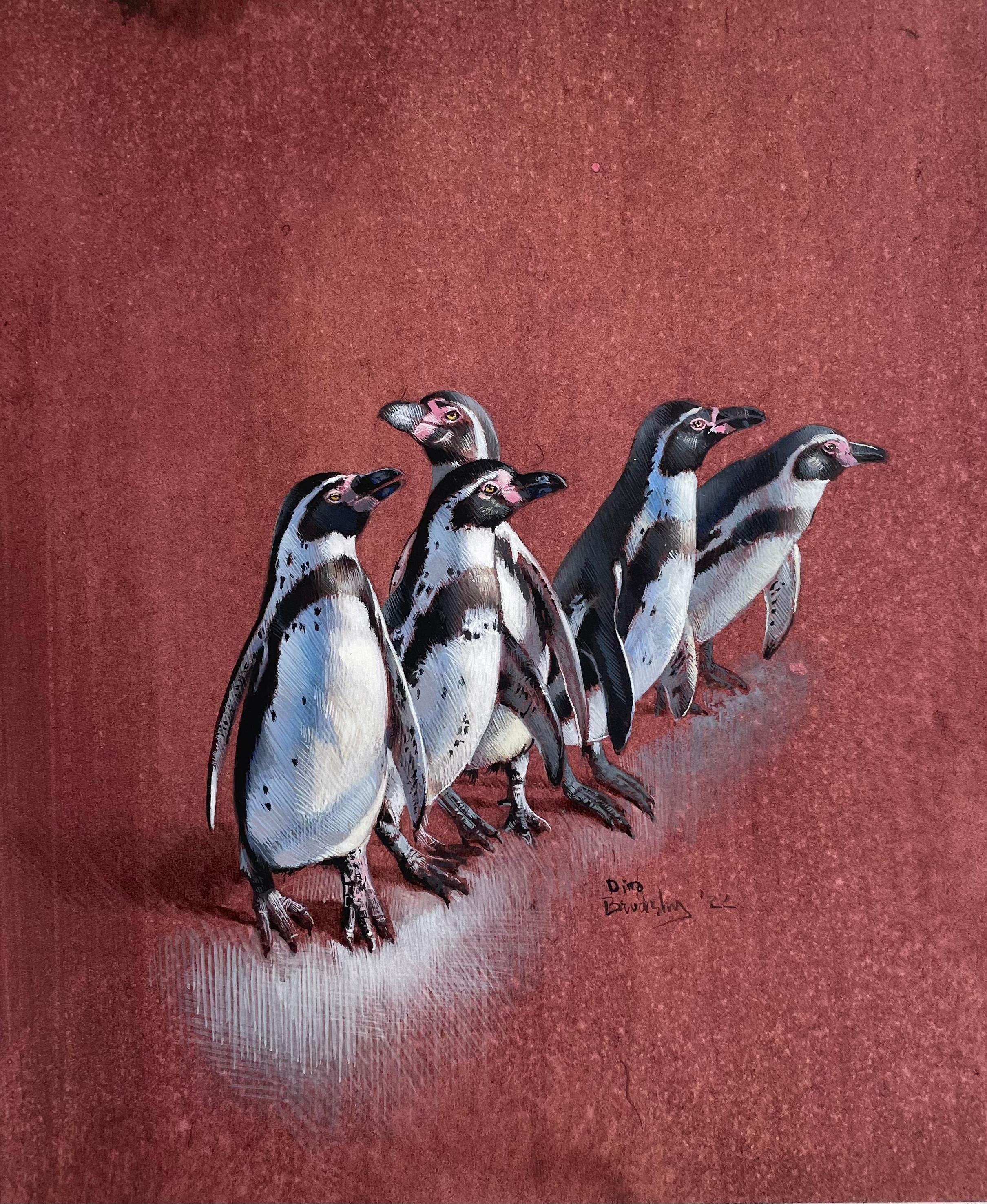 Dina Brodsky, Penguins, 2022, gouache on toned paper
