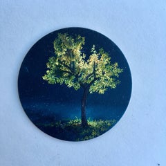 Dina Brodsky, Tree, Mid-Spring, realist oil on copper miniature tondo, 2018