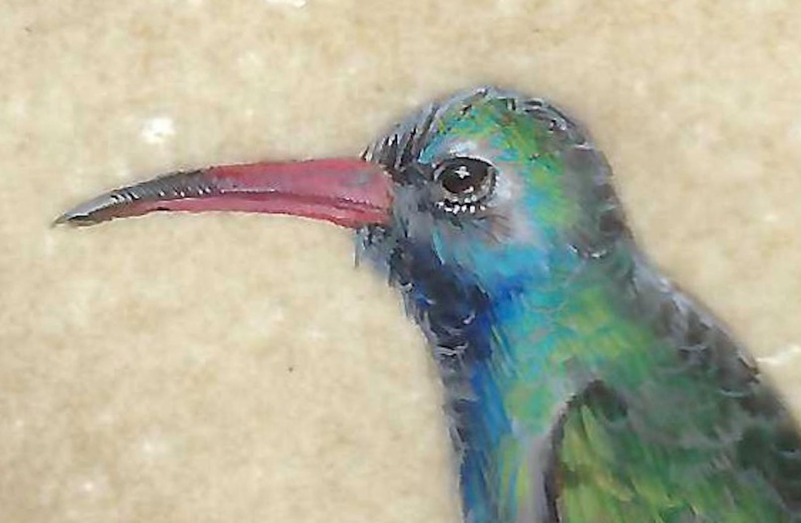 Hummingbird A Miniature Jewel-toned Colorful Realist Bird Painting For Sale 3