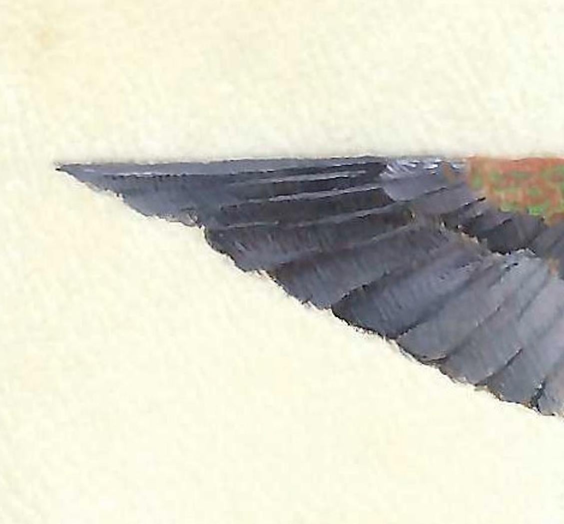 Hummingbird in Flight, farbenfrohes Miniaturistisches realistisches Gemälde auf Pergament (Weiß), Animal Art, von Dina Brodsky