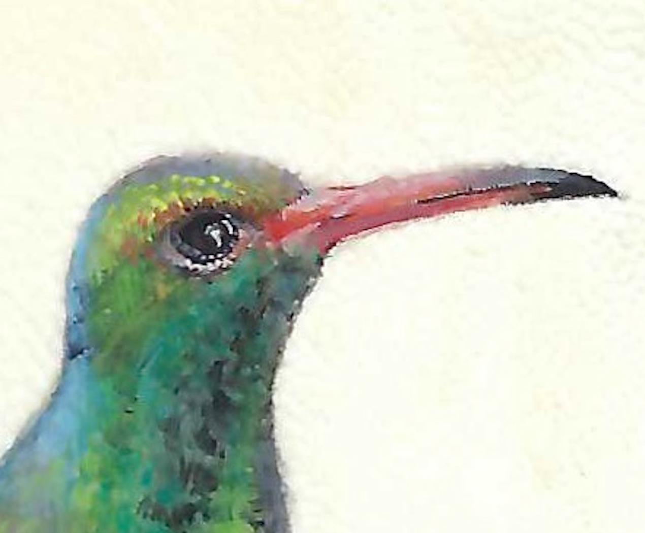 Hummingbird in Flight, farbenfrohes Miniaturistisches realistisches Gemälde auf Pergament im Angebot 1