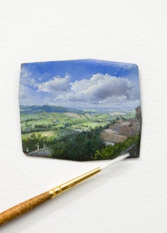 "Landscape Study on Daguerreotype Plate", Oil Painting Italian Countryside Hills