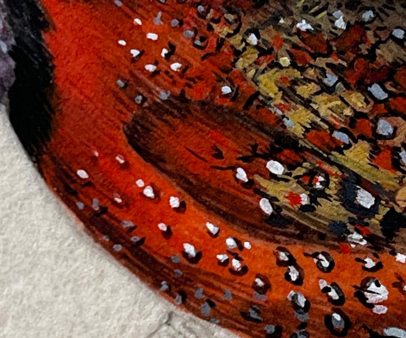 Fasan Miniaturist Malerei, 3 x 3 in, Jewel-Toned Vogel Porträt im Angebot 2