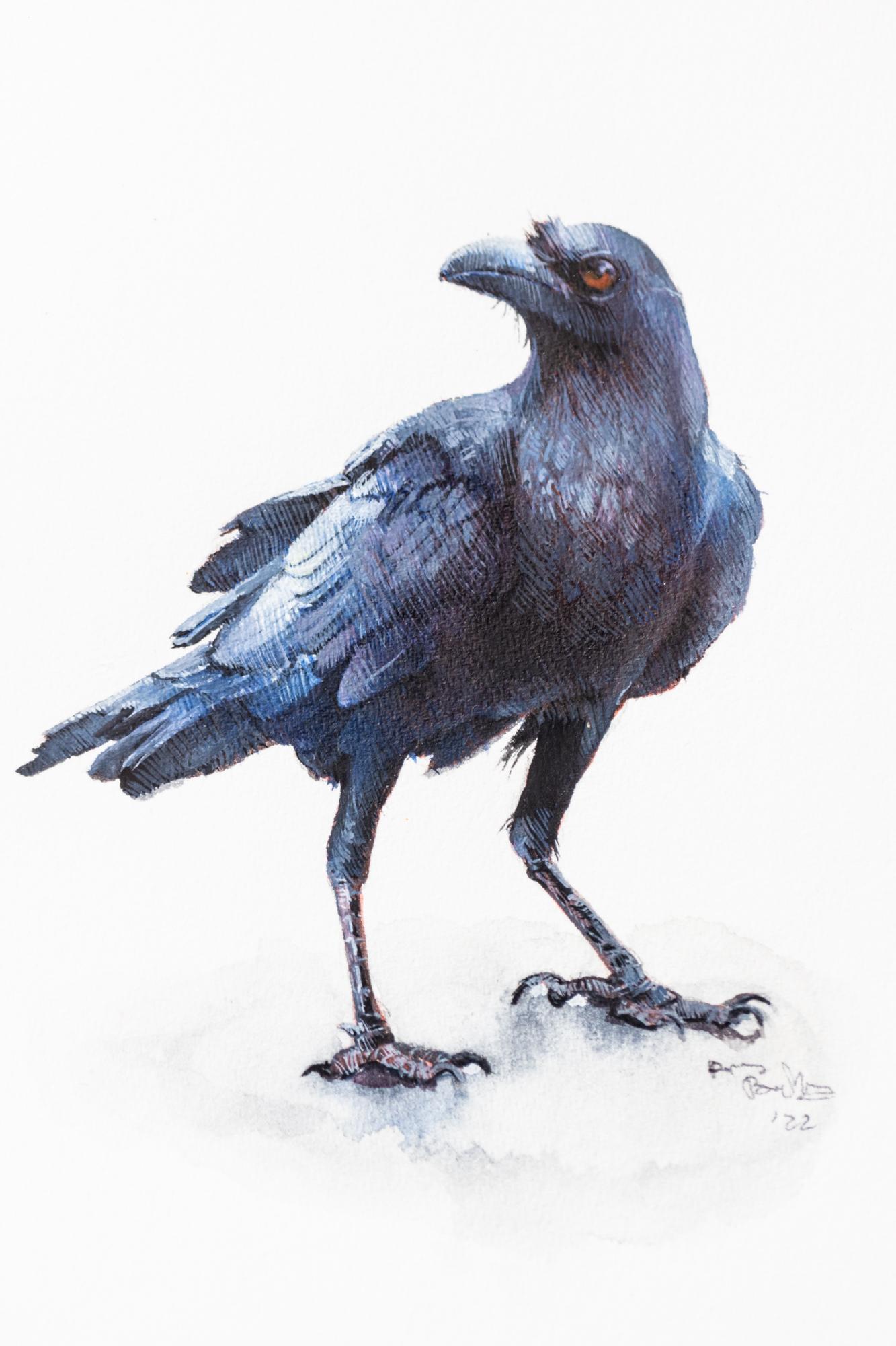 Raven - Gray Figurative Painting by Dina Brodsky