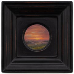 "Tuscany Sunset" Tondo Oil Painting of Landscape in Italy