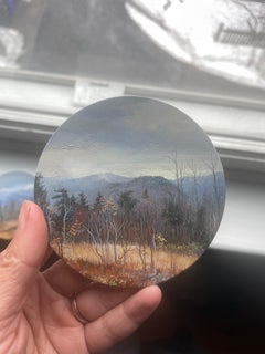 White Mountains New Hampshire (2) Autumn Miniature Landscape Tondo, 3.5 in