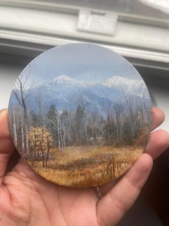 White Mountains NH Landscape Tondo Miniature Painting, 3.5 Inch Diameter