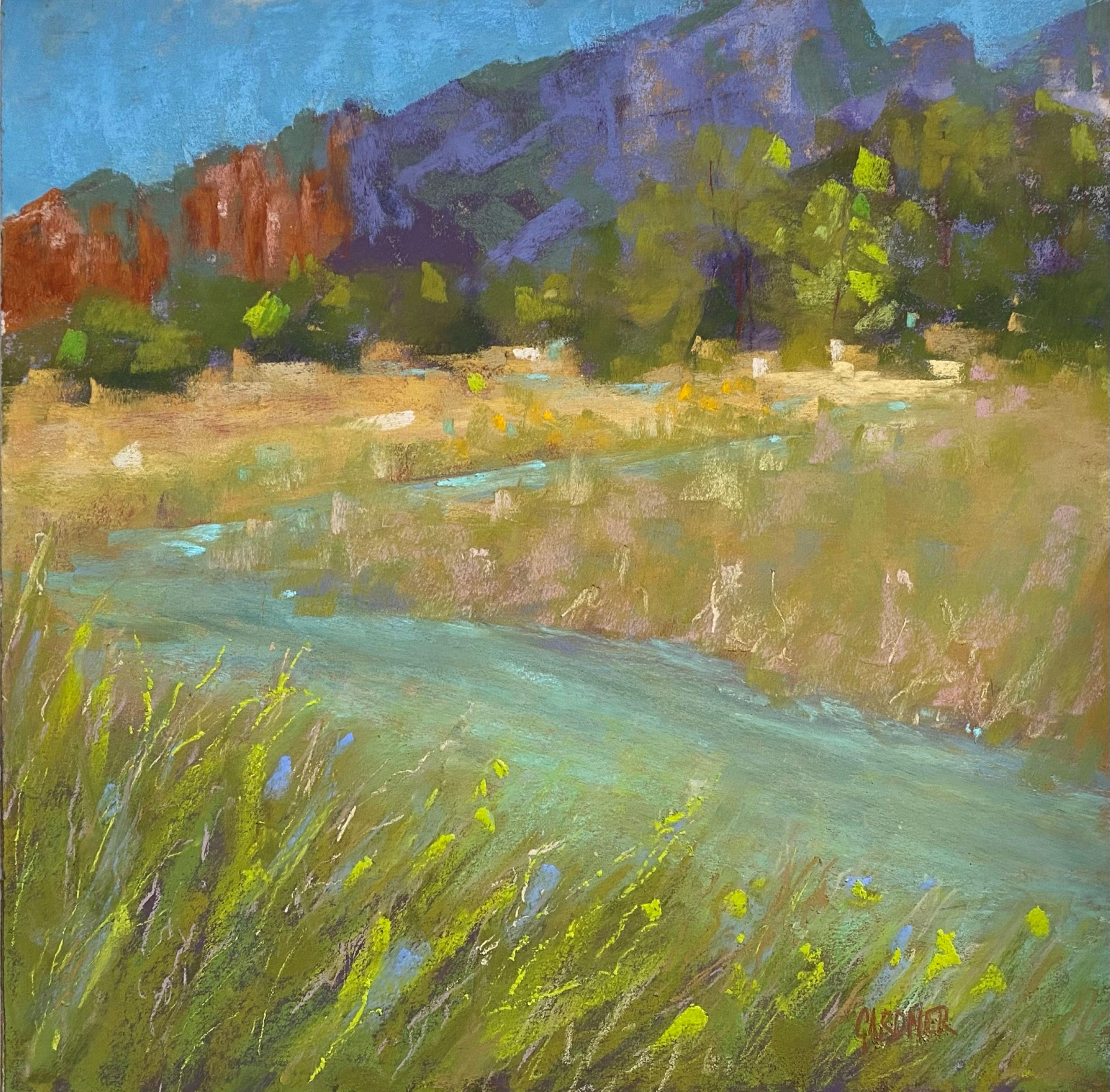 Dina Gardner Landscape Painting - A River's Gonna Rise, Original Impressionist Landscape Pastel Painting on Board