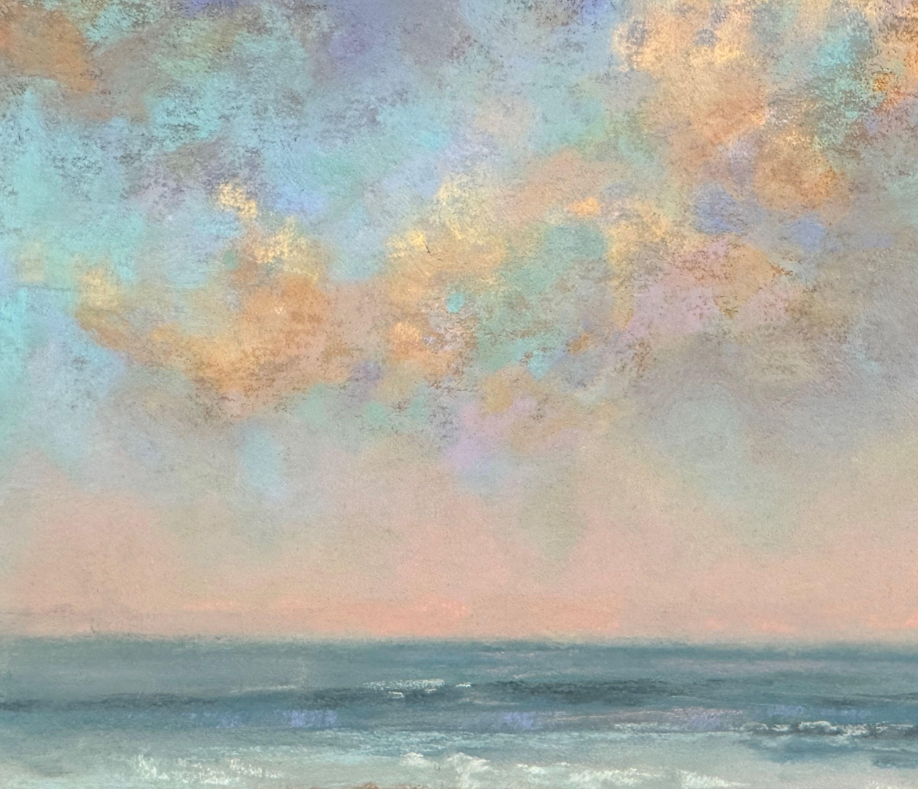 Une chaude matinée de printemps - Peinture au pastel d'un lever de soleil sur l'océan - Painting de Dina Gardner
