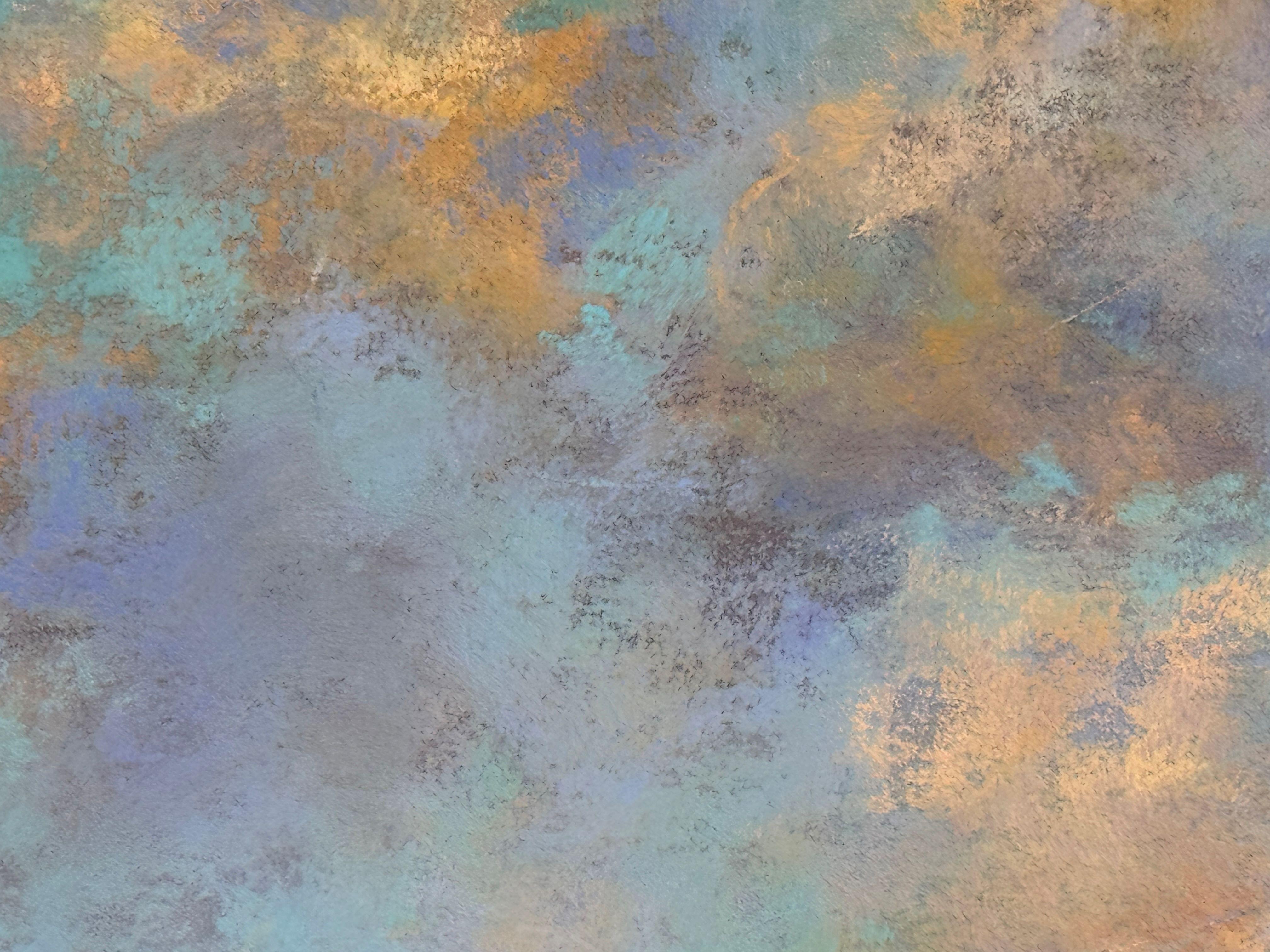 Une chaude matinée de printemps - Peinture au pastel d'un lever de soleil sur l'océan - Gris Landscape Painting par Dina Gardner