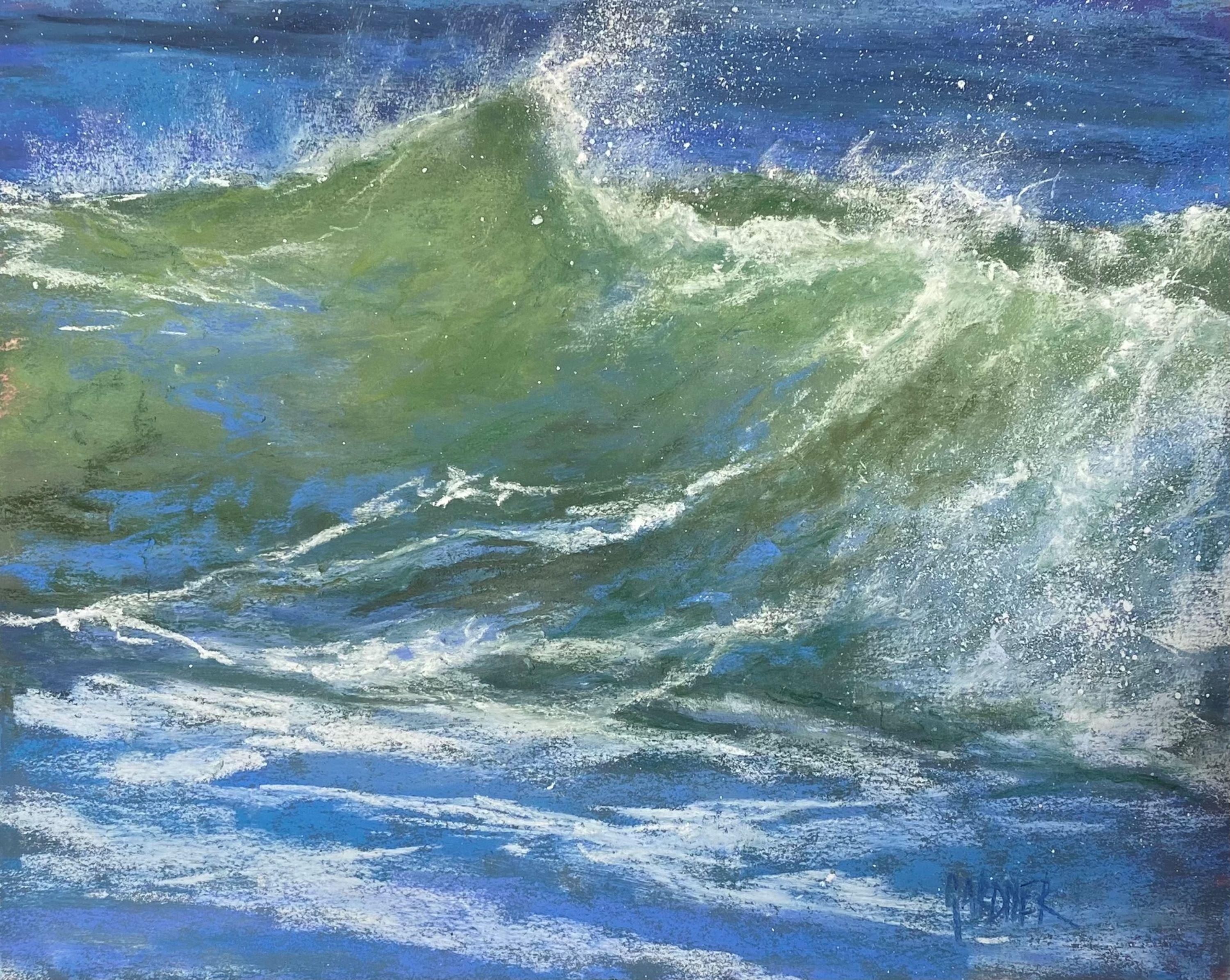 Above The Fray, Original Contemporary Impressionist Seascape Painting, 2022
8" x 10" (HxW) Pastel on Paper
Hand-signed by the artist.

This impressionist pastel drawing by artist Dina Gardner zooms in on the surface of the ocean as it crashes in on