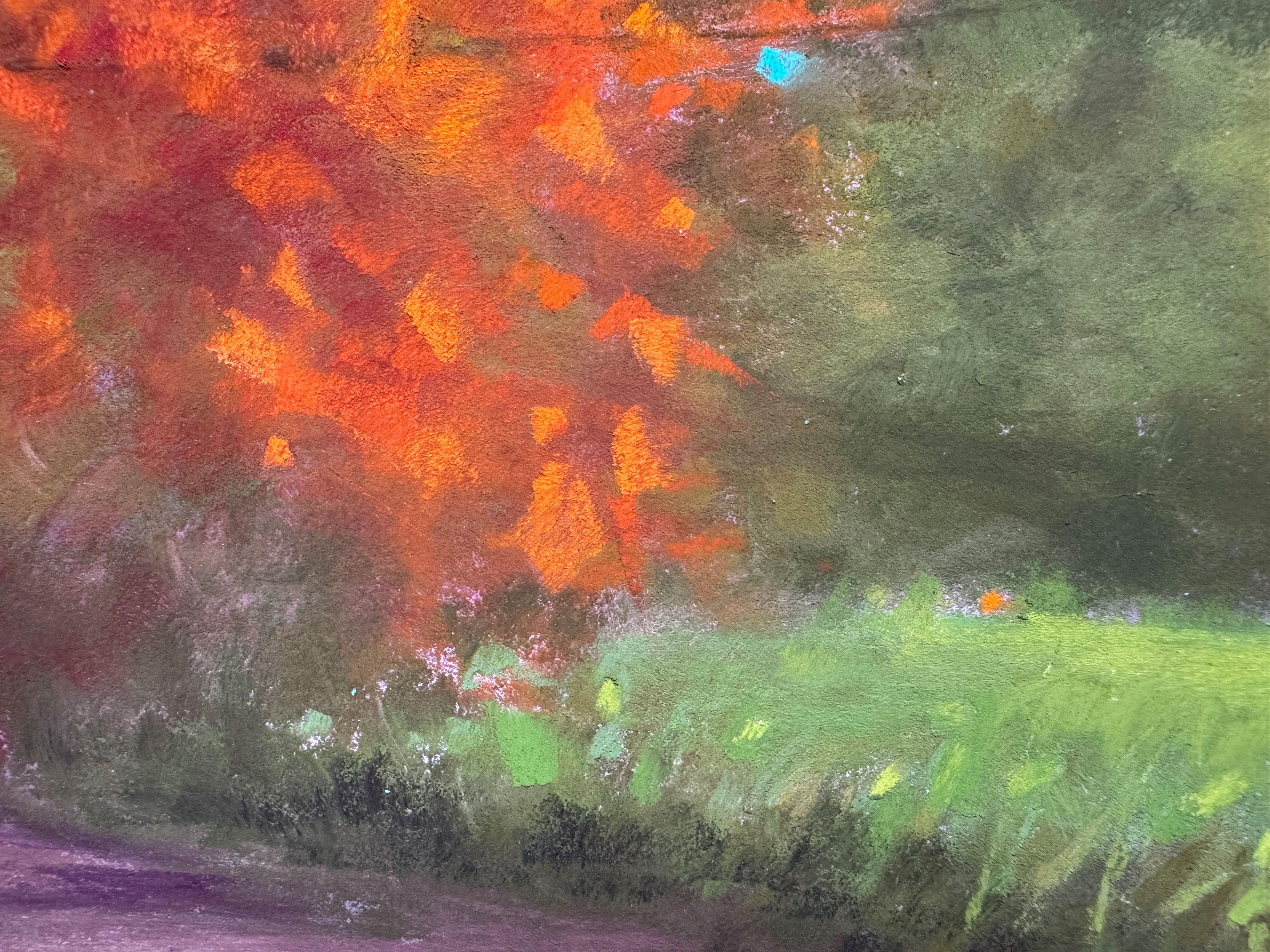 Back Roads - Pastell-Impressionistische Neuengland-Landschaftsmalerei (Braun), Landscape Painting, von Dina Gardner