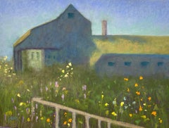 Barn, Original Landscape Painting in Pastel on Board, 2021