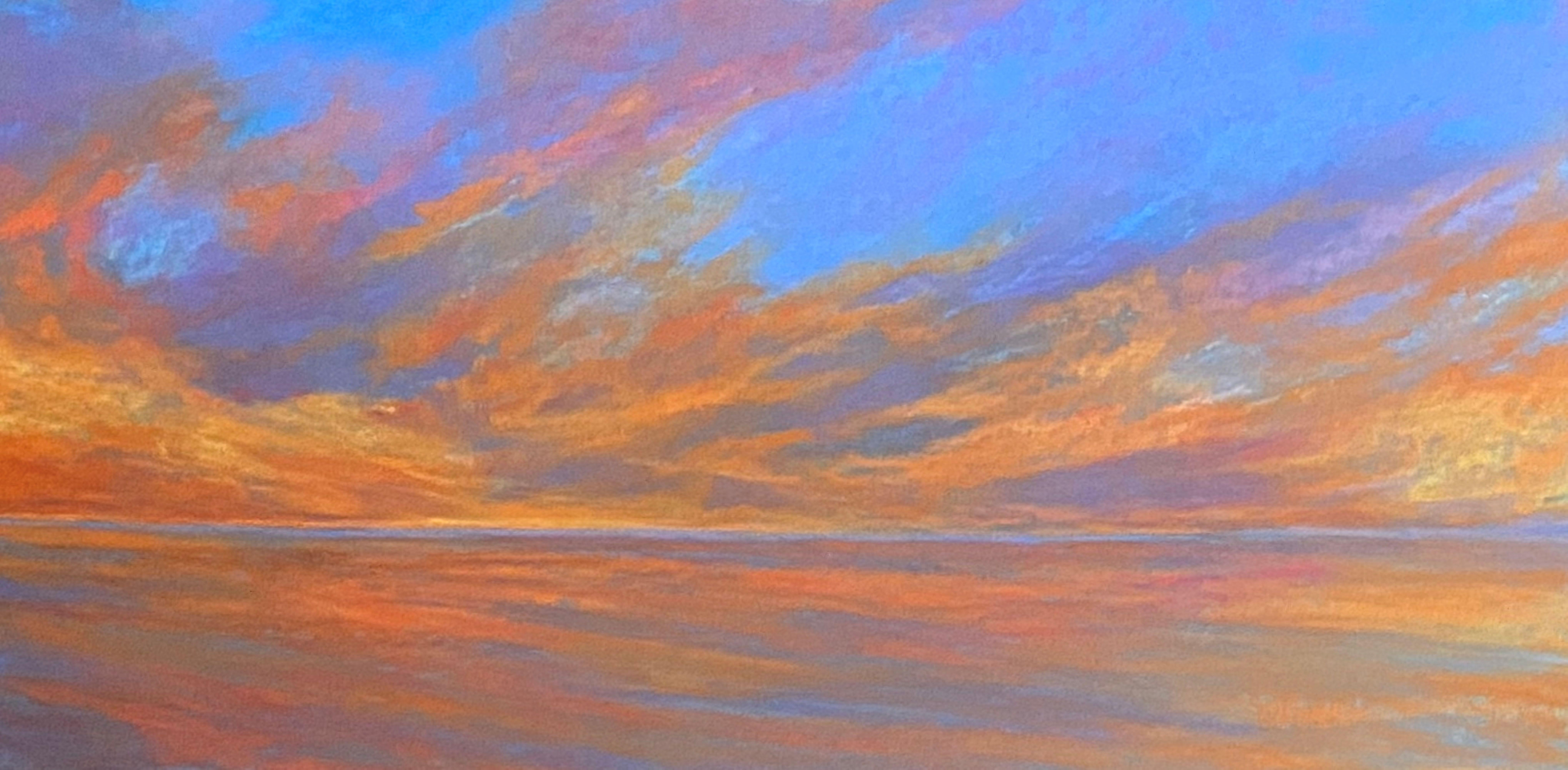 Landscape Painting Dina Gardner - Chasing Ghosts, peinture originale d'un coucher de soleil au pastel sur panneau, 2021