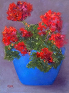 Cherry Red, Original Impressionist Floral Still Life Pastel Painting on Board