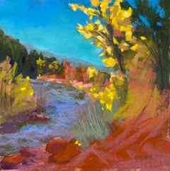 Cottonwood Country, Original Impressionist Landscape Pastel Painting on Board
