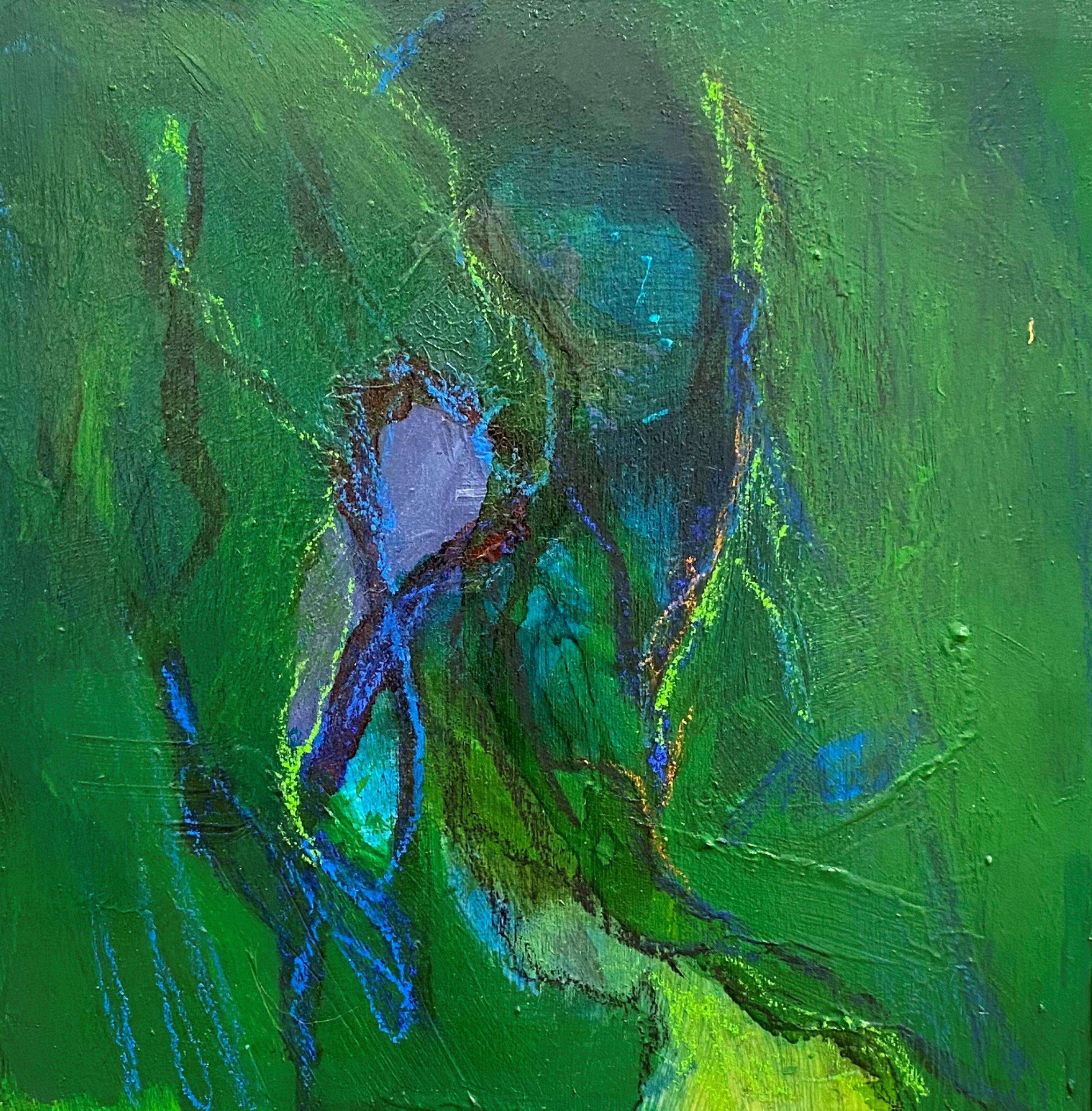 Drifting, Original Contemporary Green Abstract Square Mixed Media Painting
8" x 8" x 2" (HxWxD) Acrylic, Ink, Soft Pastels, Oil Pastels, and Charcoal on Wood Panel

This small format work is one of four square abstract paintings on panel created by