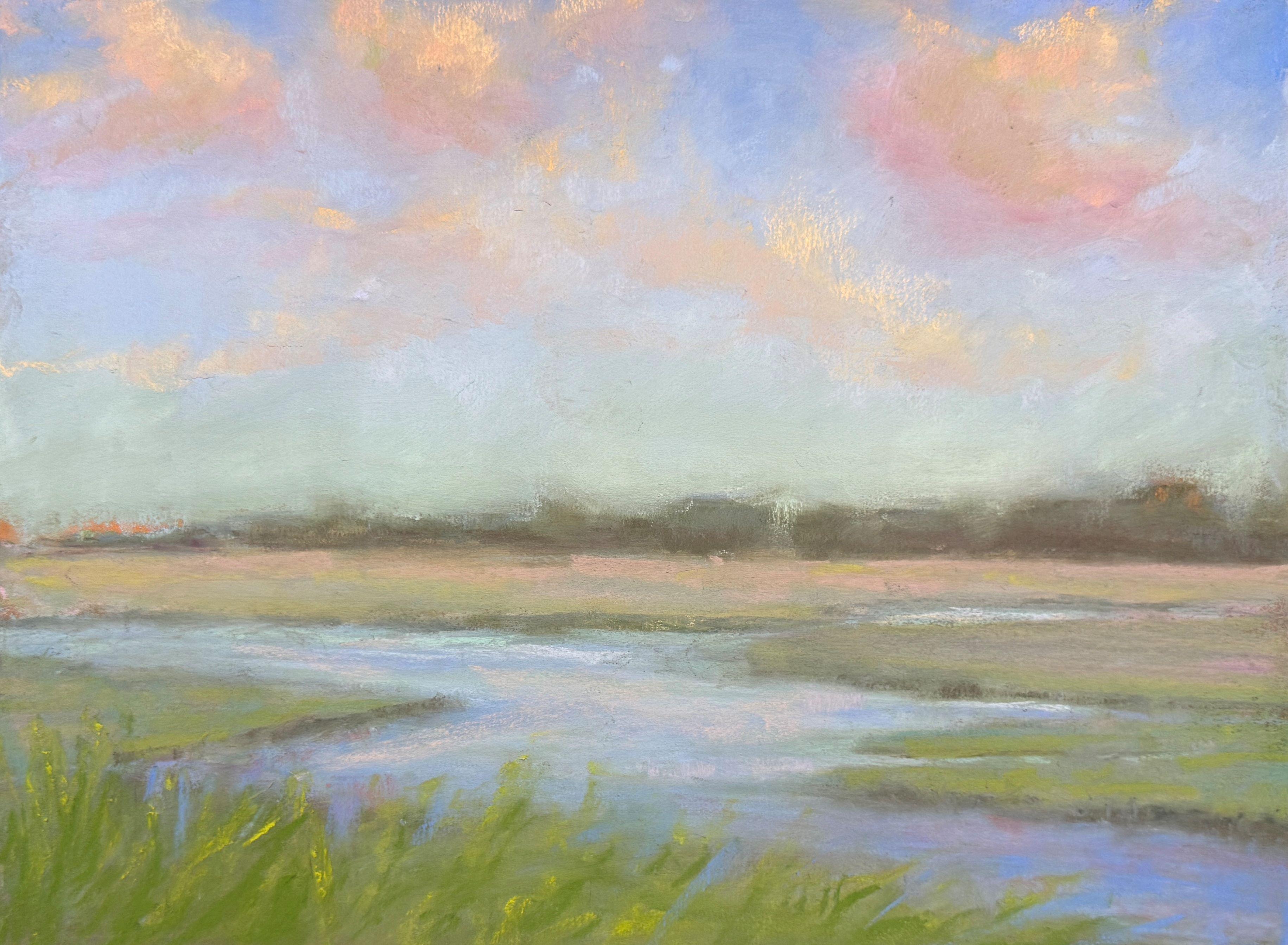 Landscape Painting Dina Gardner - Matin de printemps - Peinture au pastel d'un paysage de marais