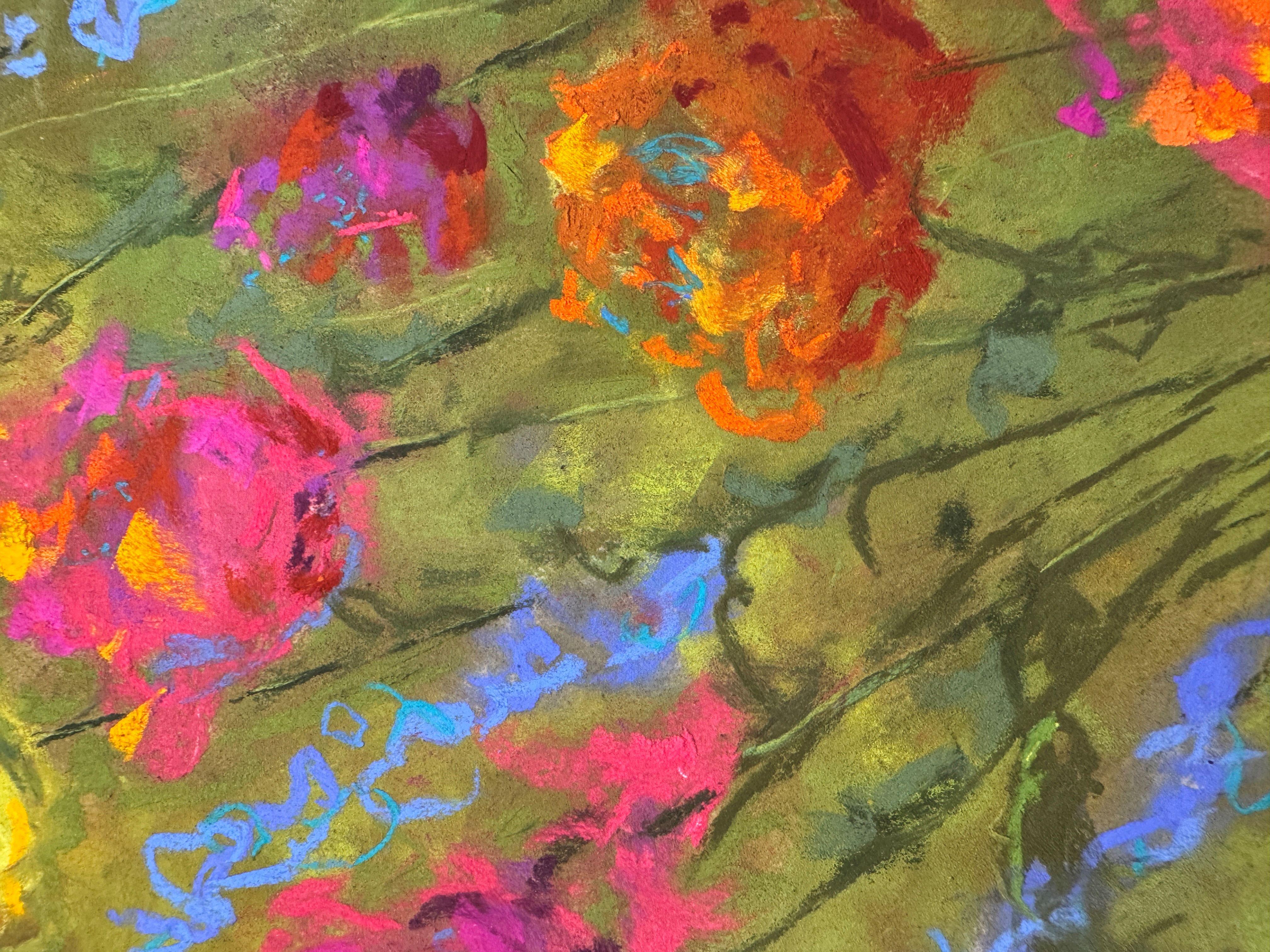 Fleur - Pastell Blumenstrauß Stilleben Malerei – Painting von Dina Gardner