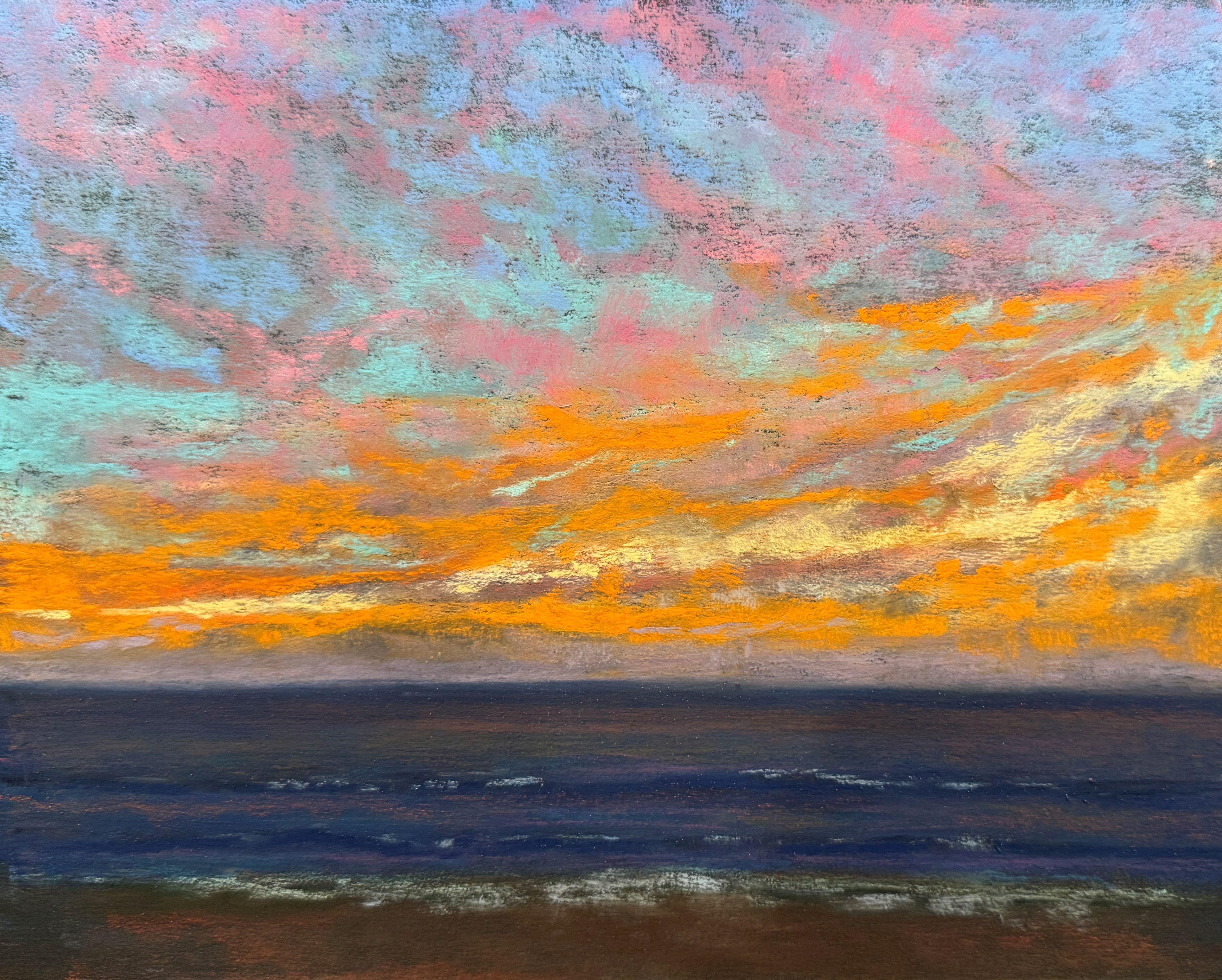 Landscape Painting Dina Gardner - Glory Days - Peinture impressionniste originale au pastel au coucher du soleil