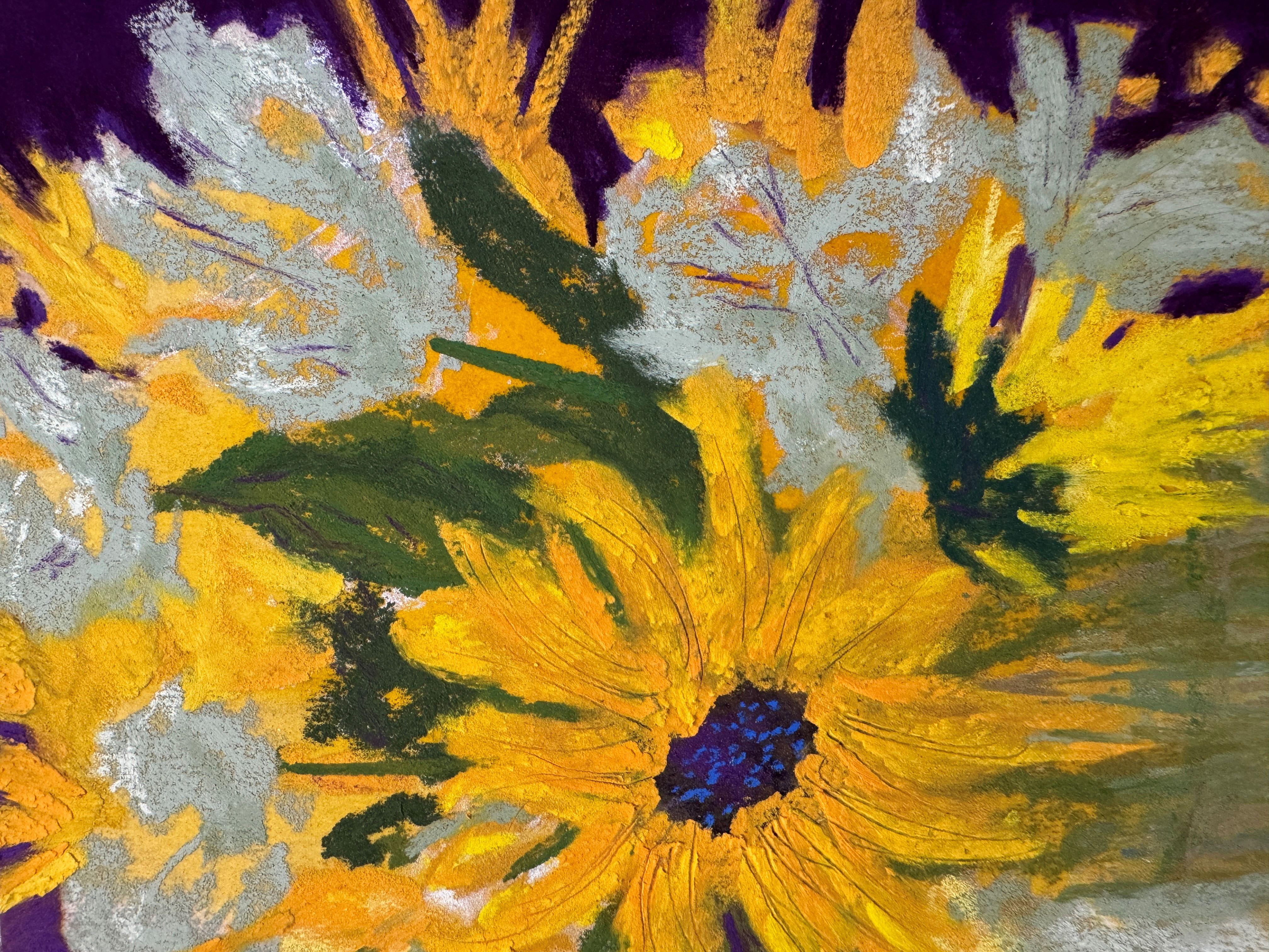 Feliz - Pintura original al pastel de flores amarillas - Painting Impresionista de Dina Gardner
