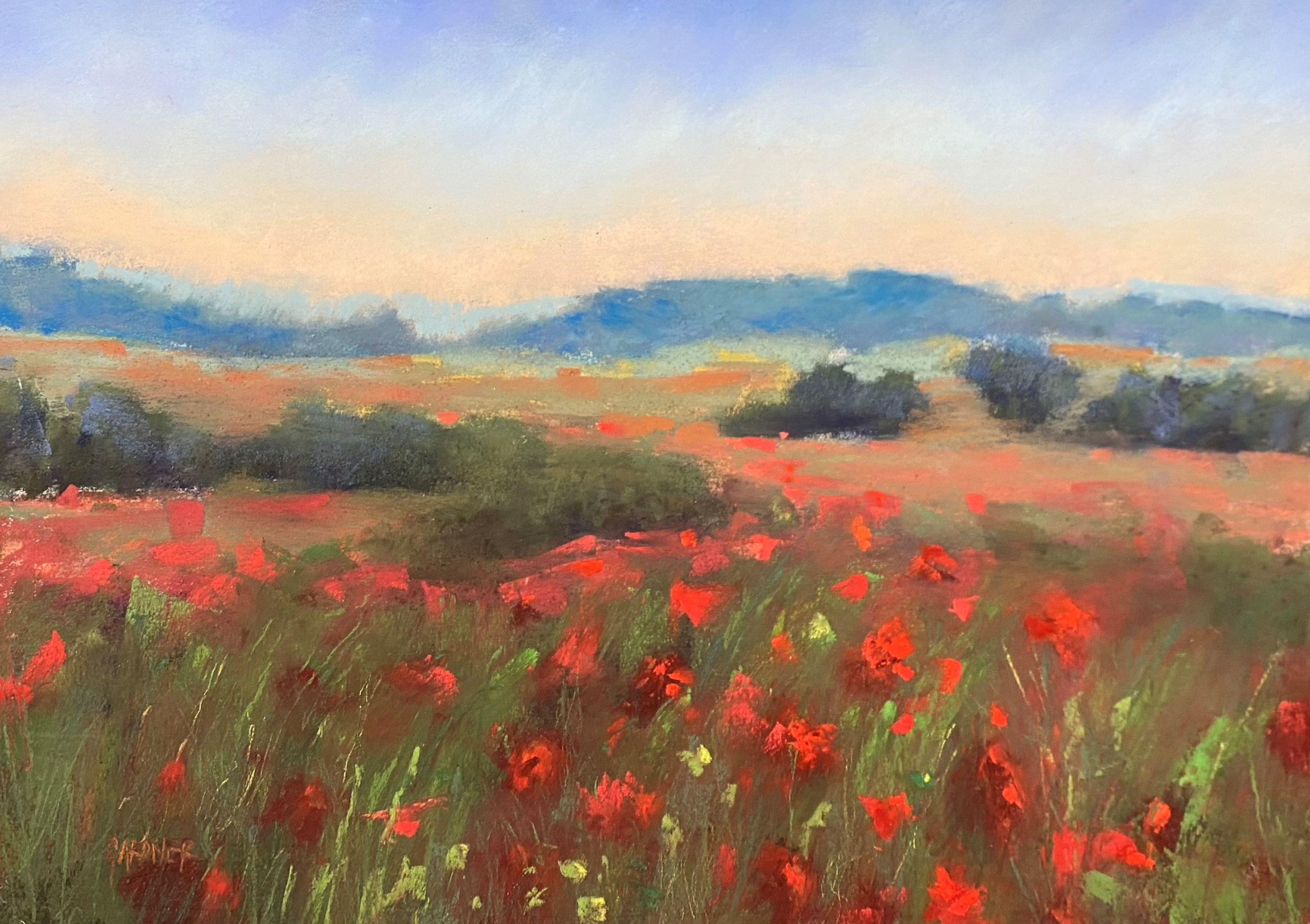 Landscape Painting Dina Gardner - Hot Flash - Peinture impressionniste de paysage au pastel