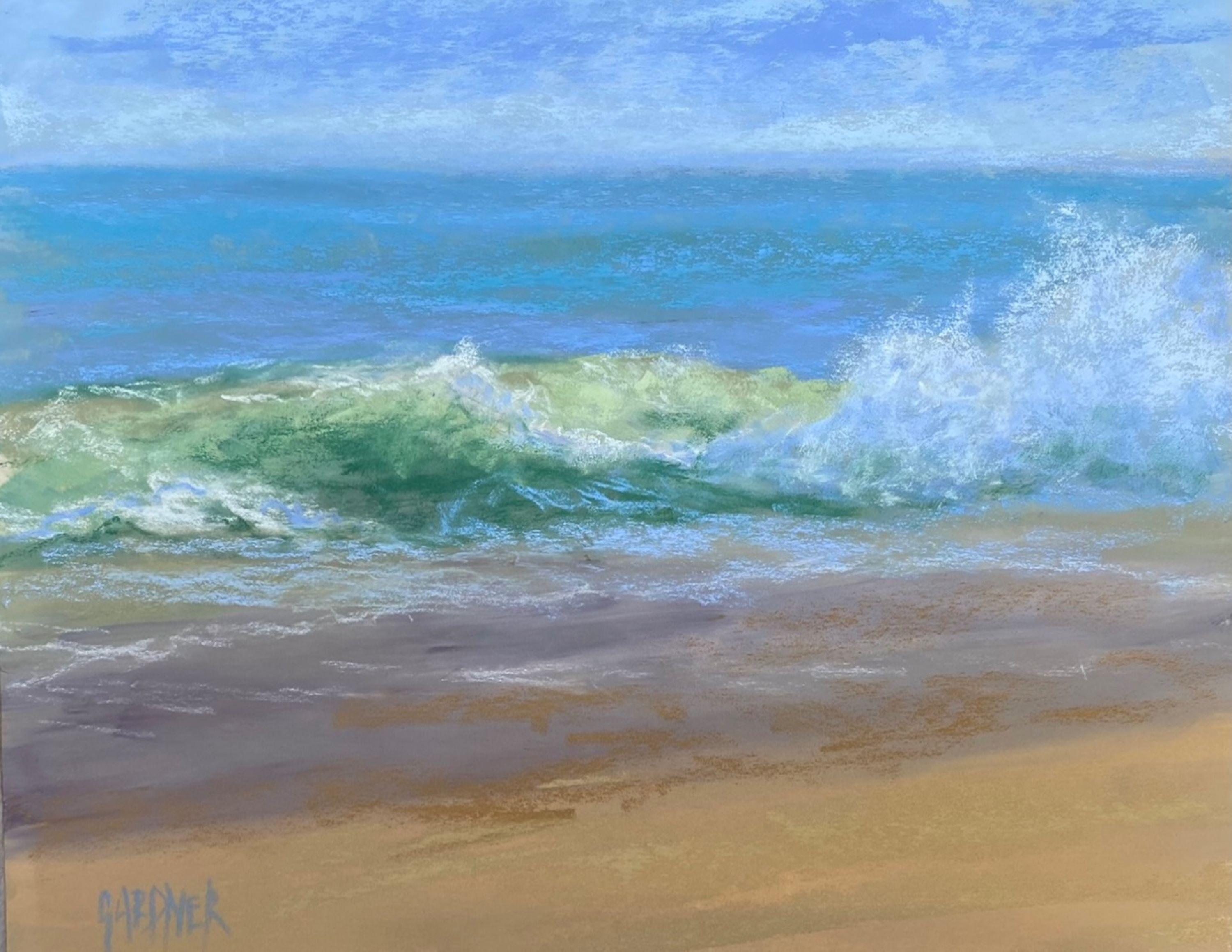 Peinture impressionniste originale de paysage marin au pastel sur panneau, Incoming, 2021