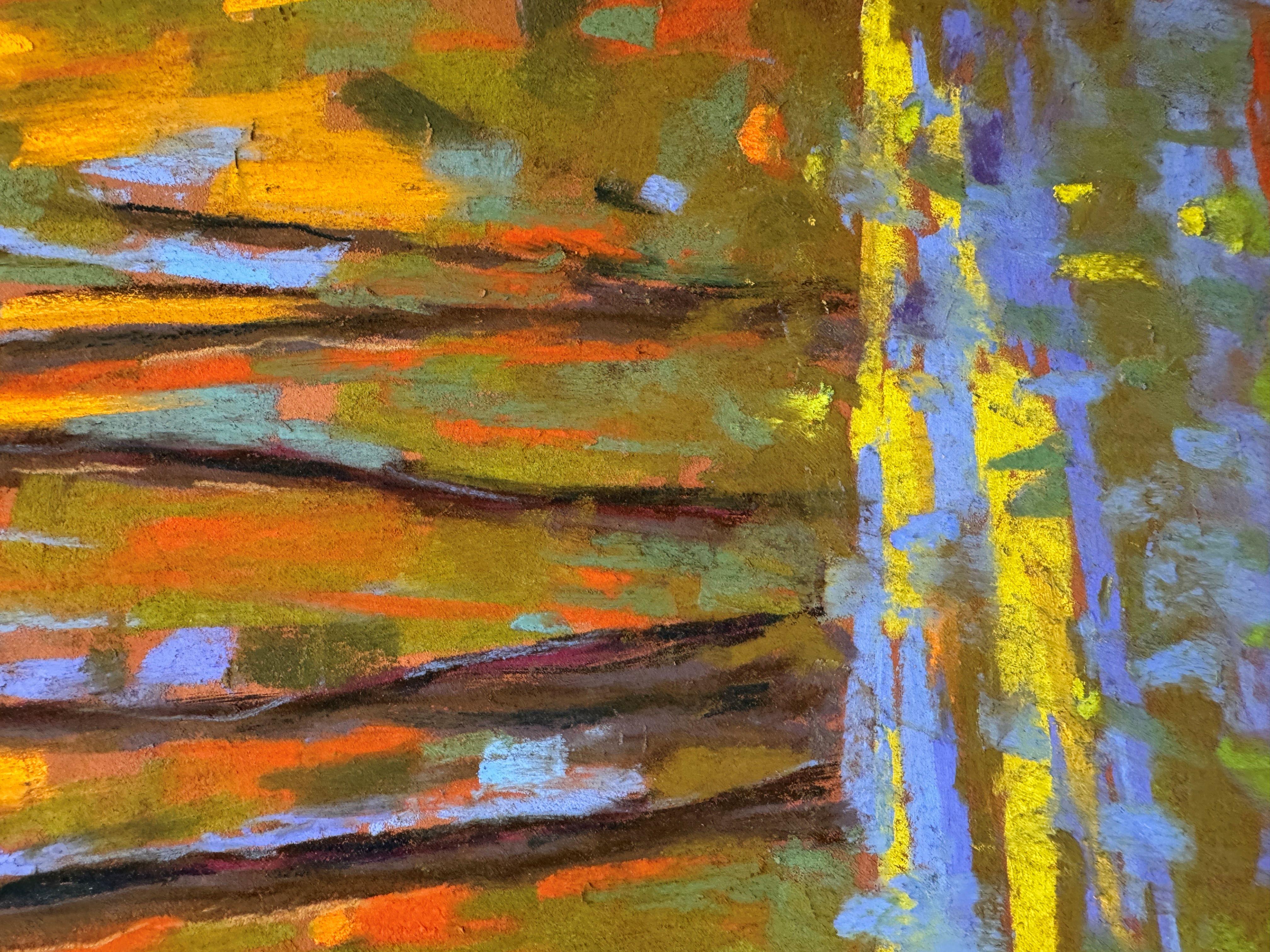Irish Bells - Impressionist Forest and Flower Pastel Painting For Sale 2