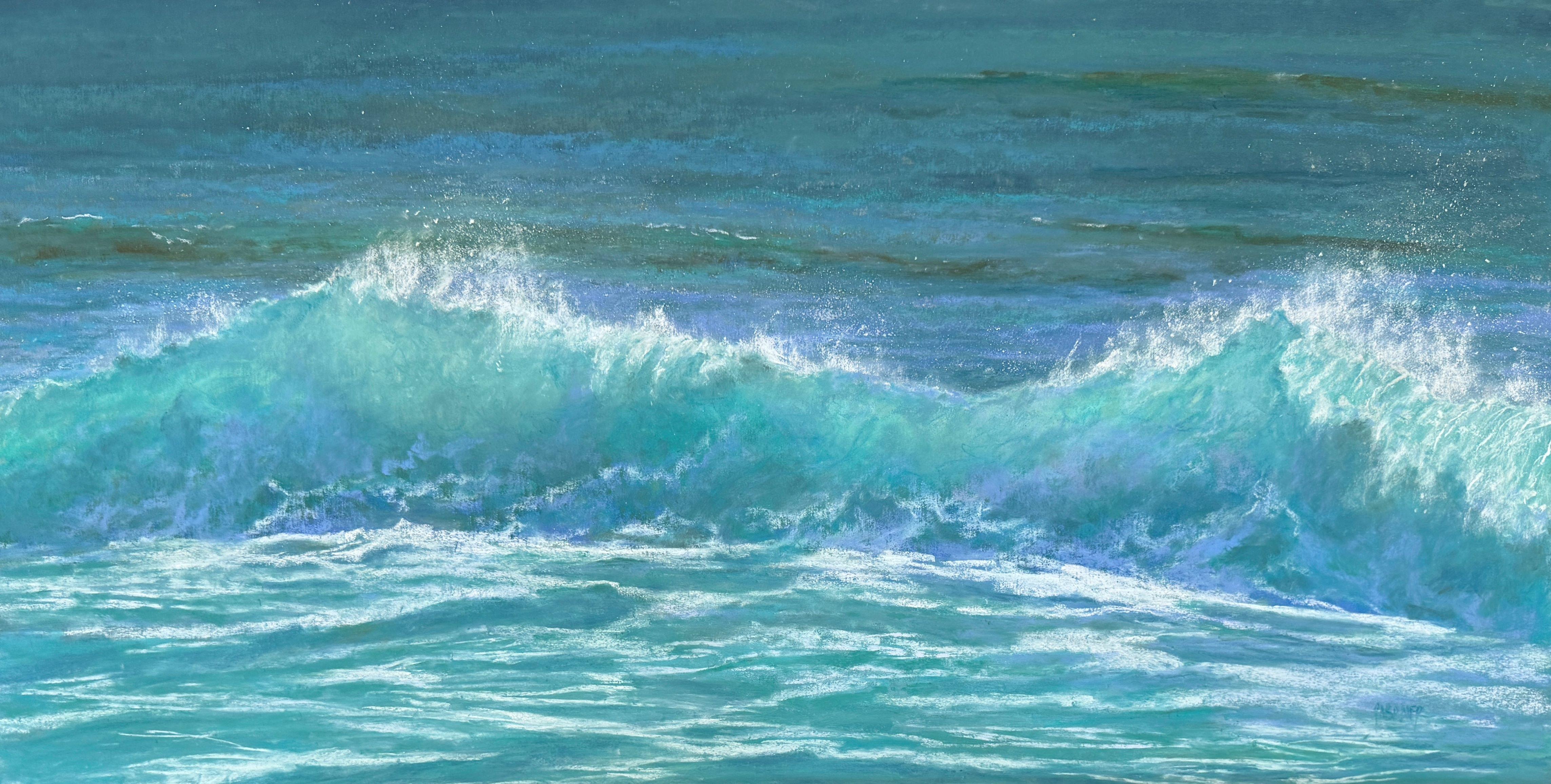 Dina Gardner Landscape Painting - Keeping Score - Original Impressionist Wave Pastel Painting