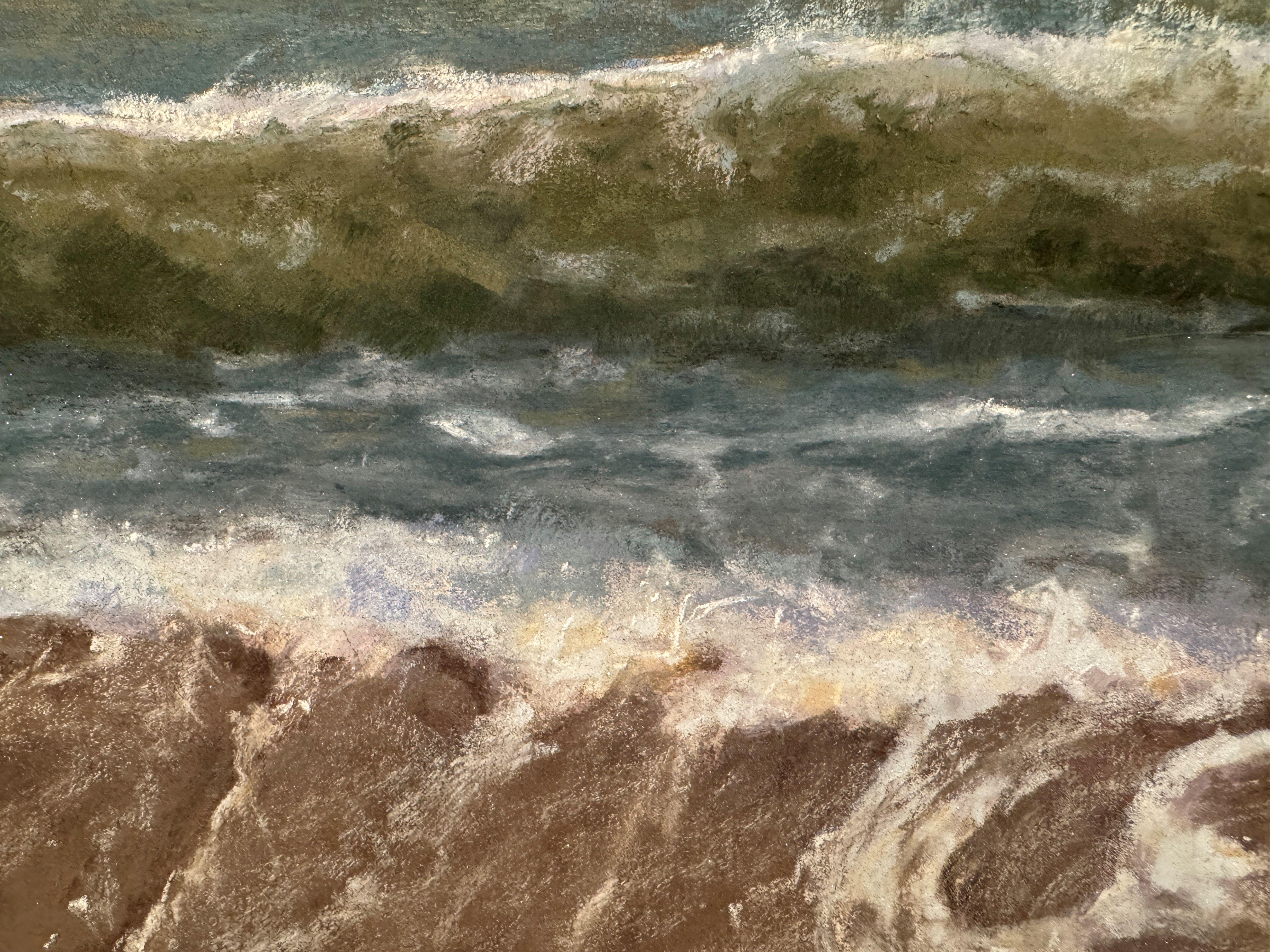 Last Call - Southern California Sunset Ocean Pastel Painting (en anglais) - Marron Landscape Painting par Dina Gardner