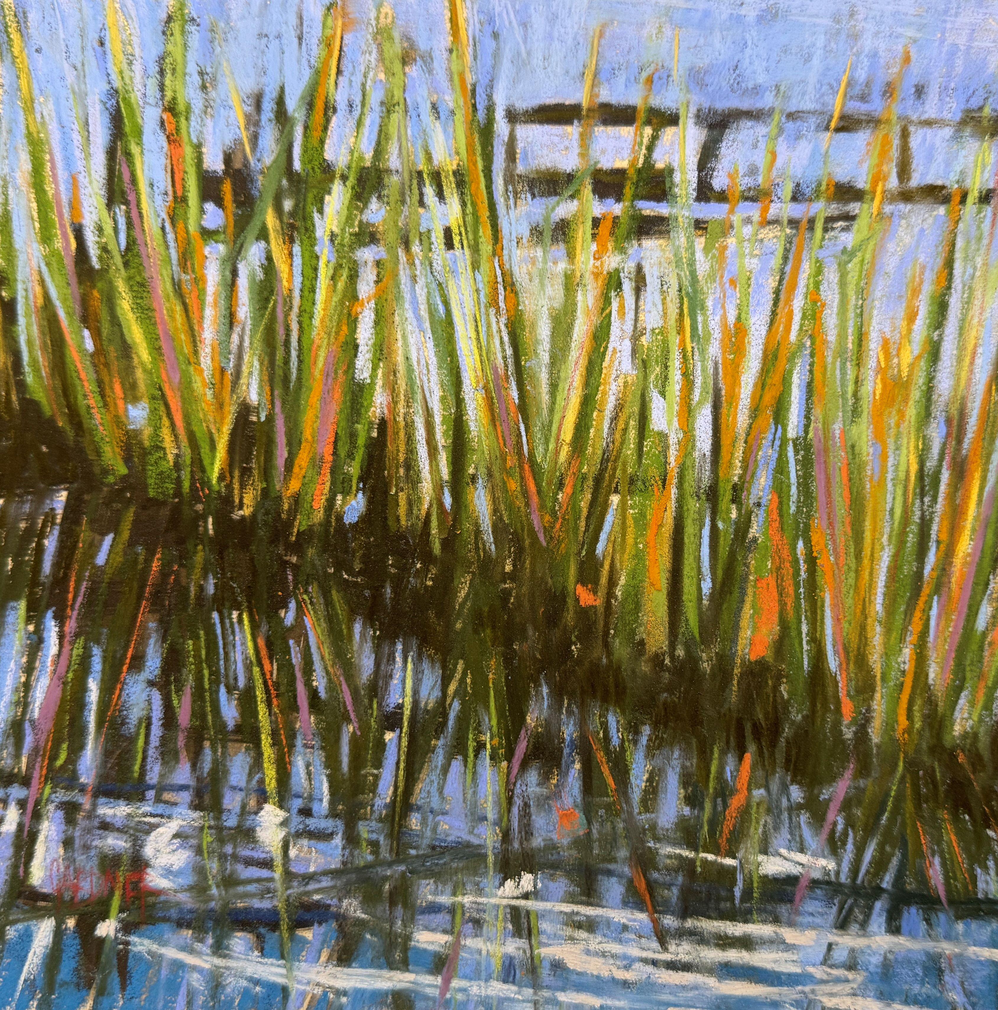 Landscape Painting de Dina Gardner - Juncos de verano tardío - Paisaje impresionista Pintura al pastel